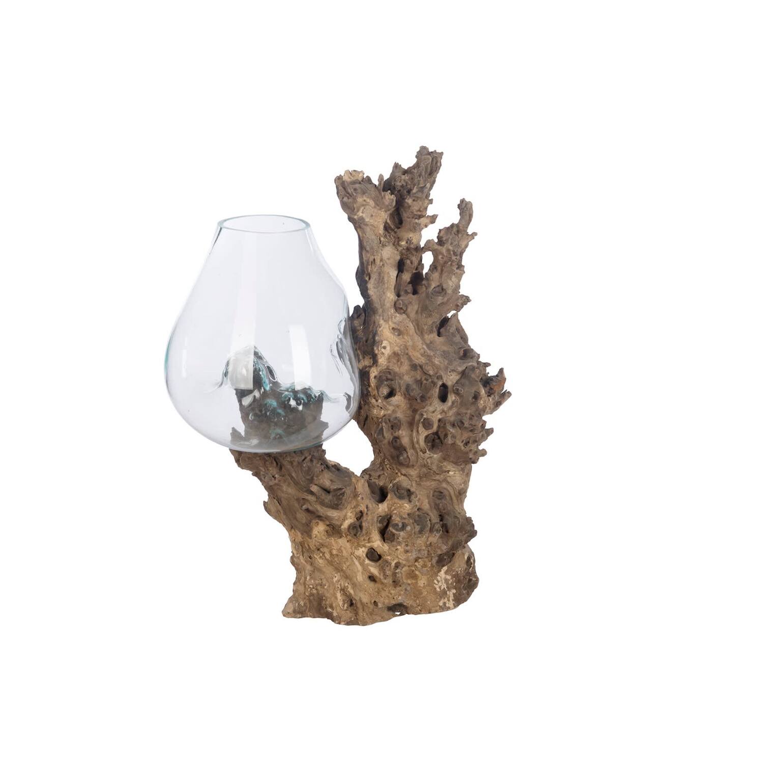 Root teak wood with glass 60x45x92cm - Natural