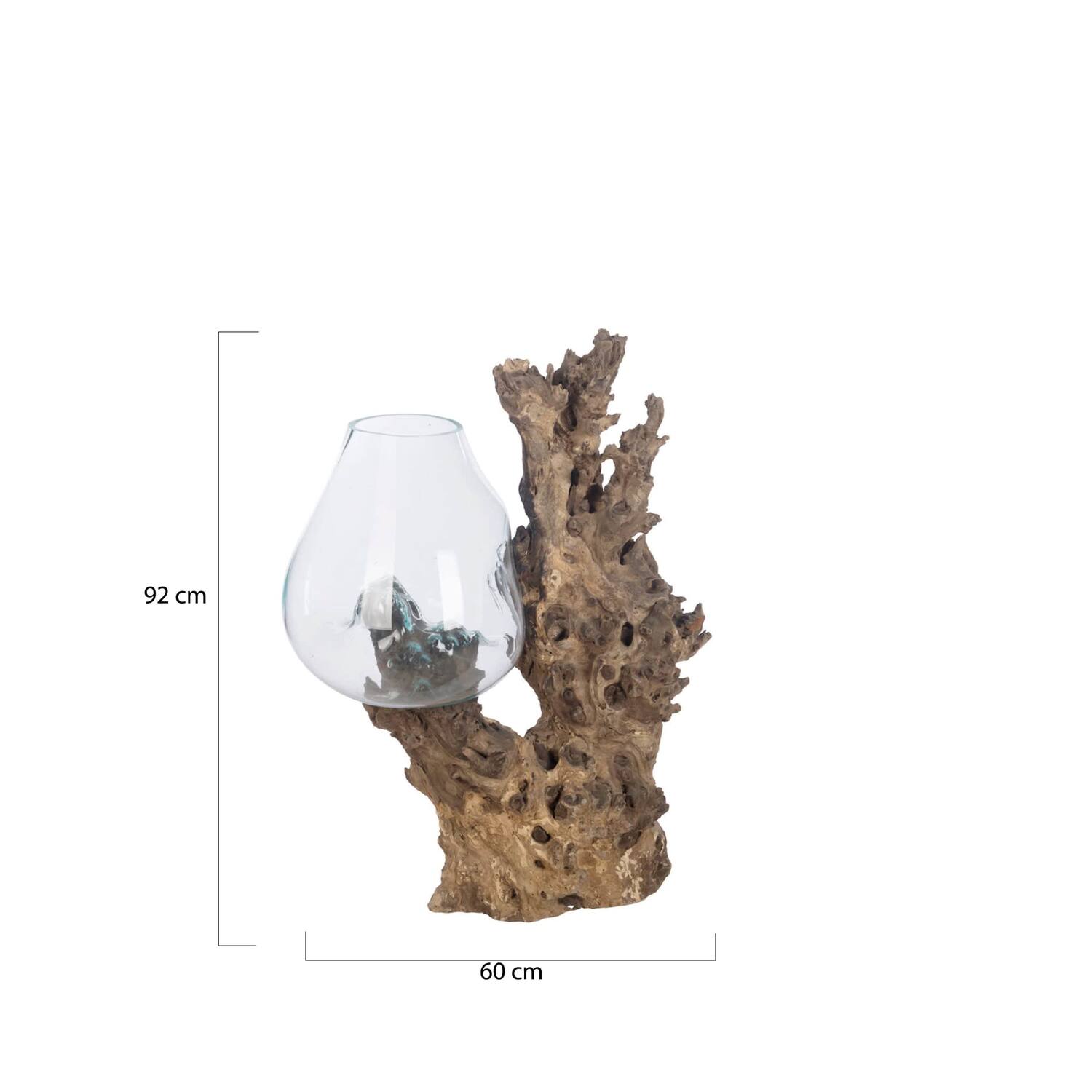 Root teak wood with glass 60x45x92cm - Natural