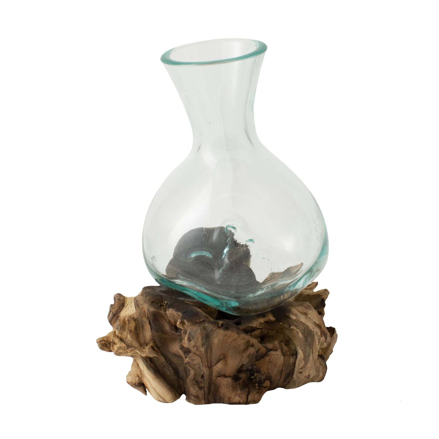 Glas op hout  - 22x17x27cm - Natuurlijk