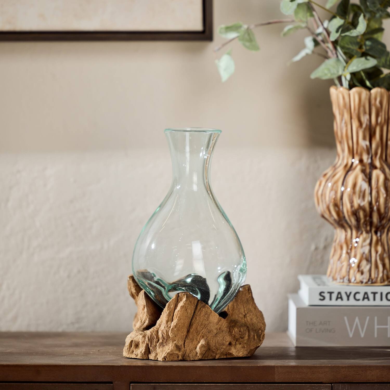 Glas op hout  - 22x17x27cm - Natuurlijk