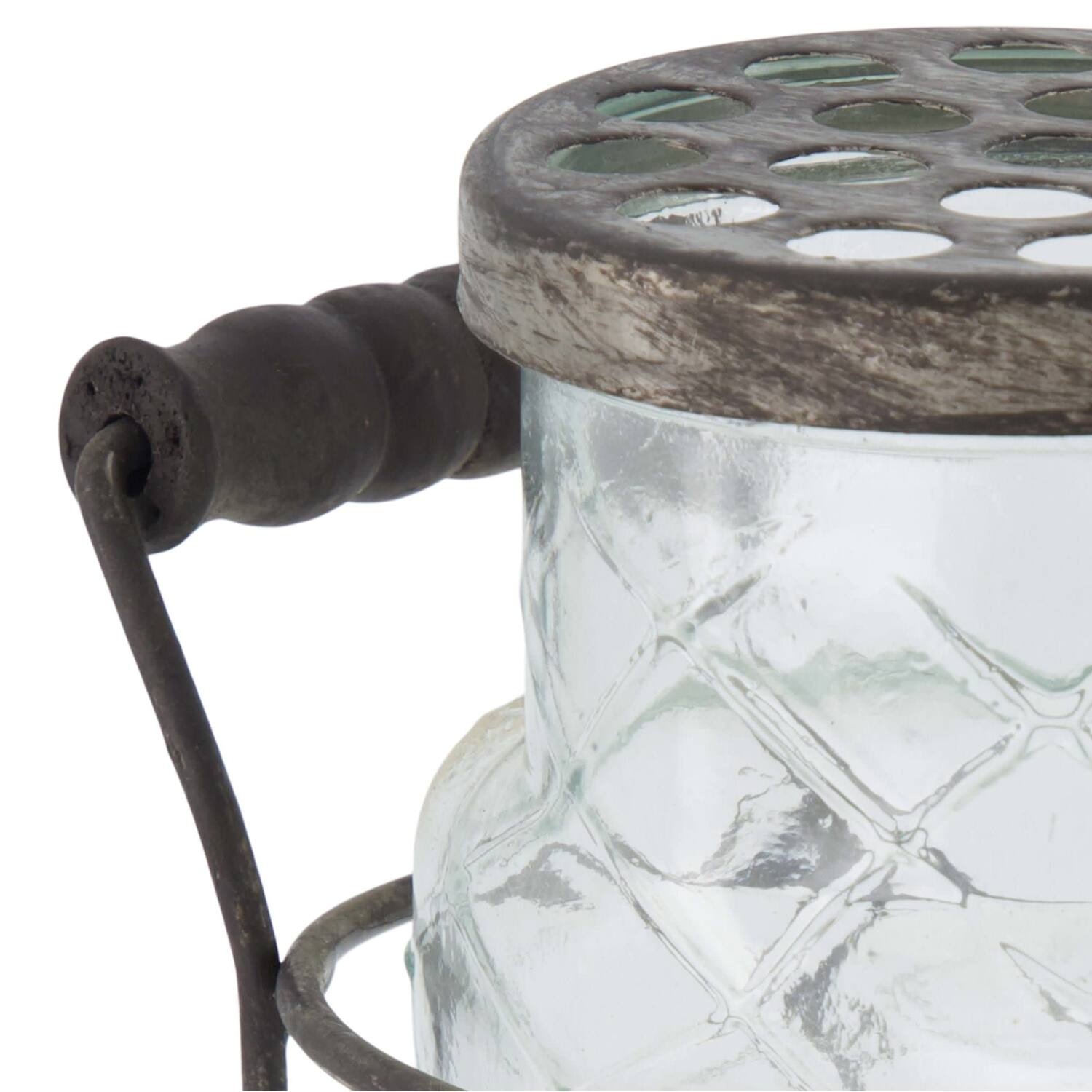 Vase round with lid in metal basket glass 14x8.5x18cm