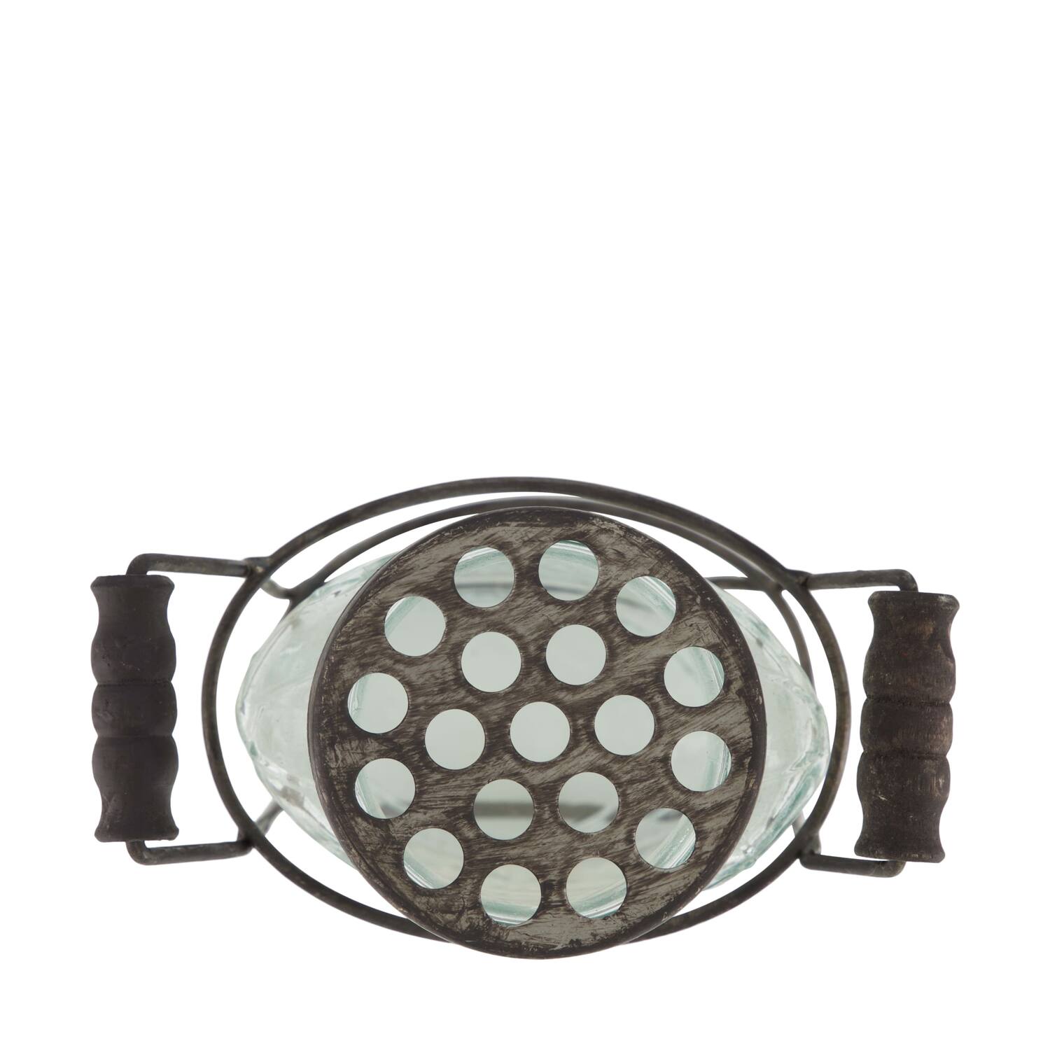 Vase round with lid in metal basket glass 14x8.5x18cm