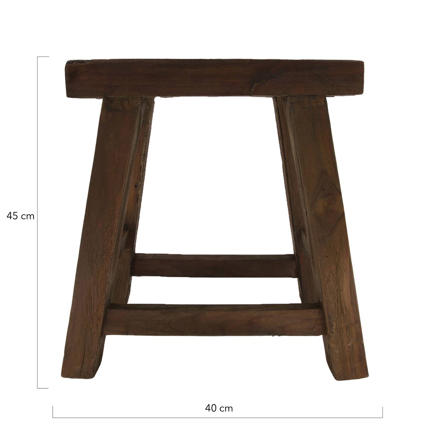 Stool 4 legs teak wood 40x30x45cm - Natural