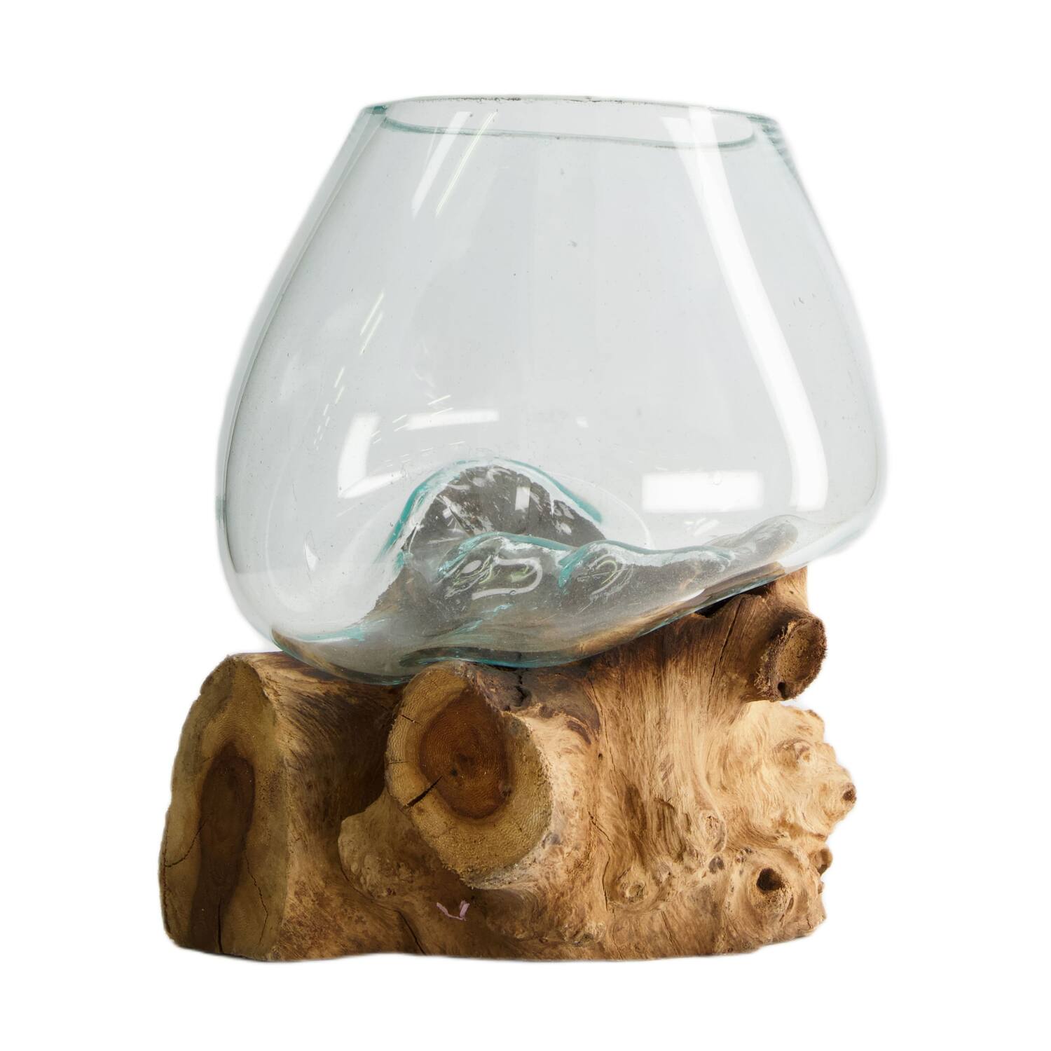 Root teak wood with glass 20x20x20cm - Natural