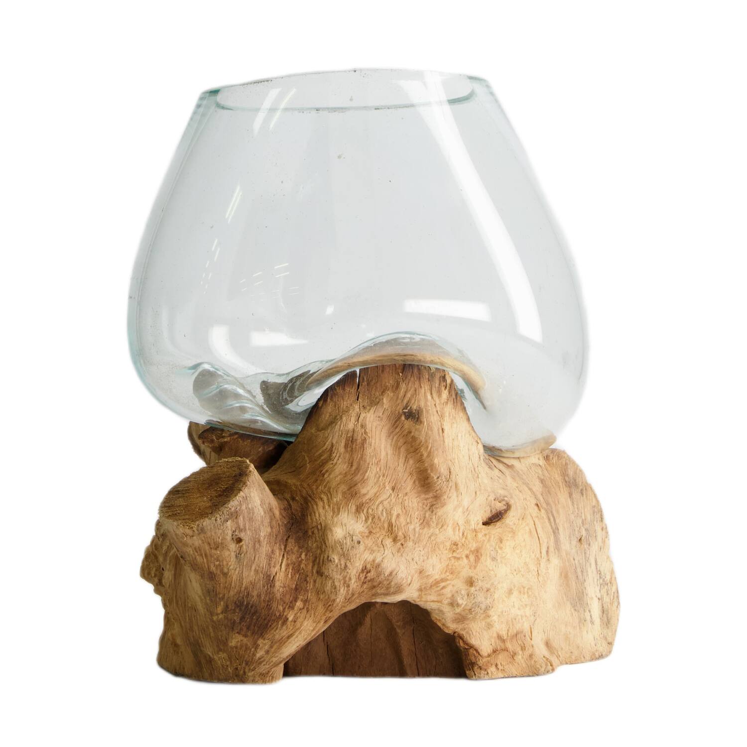 Root teak wood with glass 20x20x20cm - Natural
