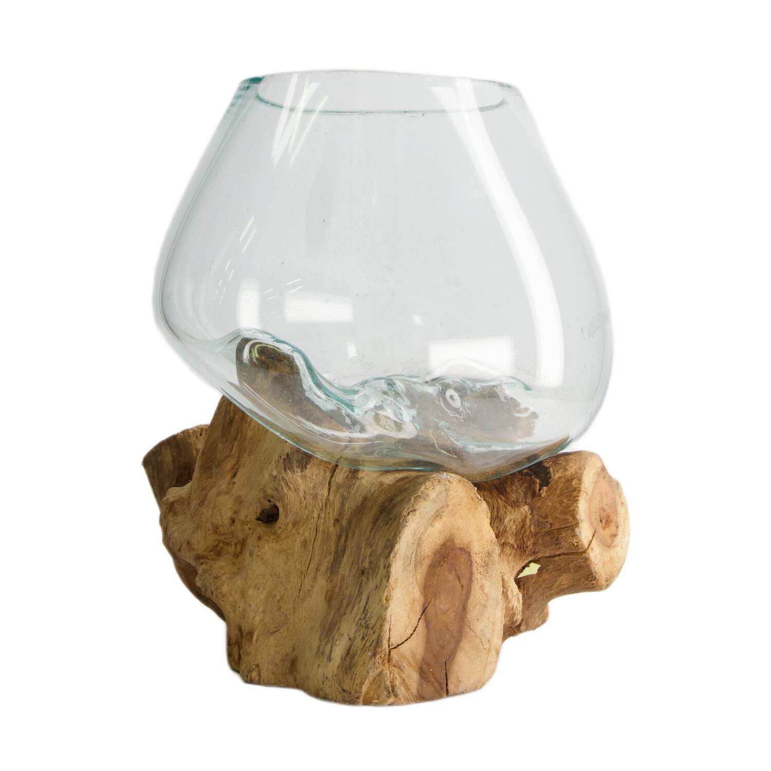 Root teak wood with glass 20x20x20cm - Natural