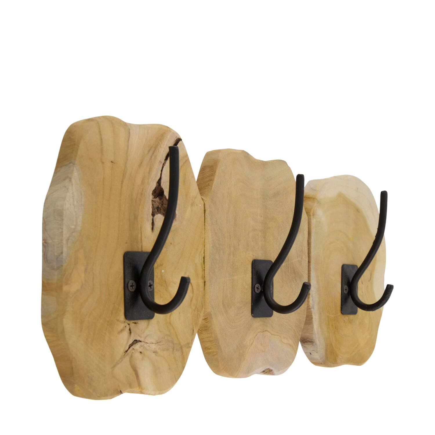 Coat rack slice teak wood with 3 hooks 46x10x20cm