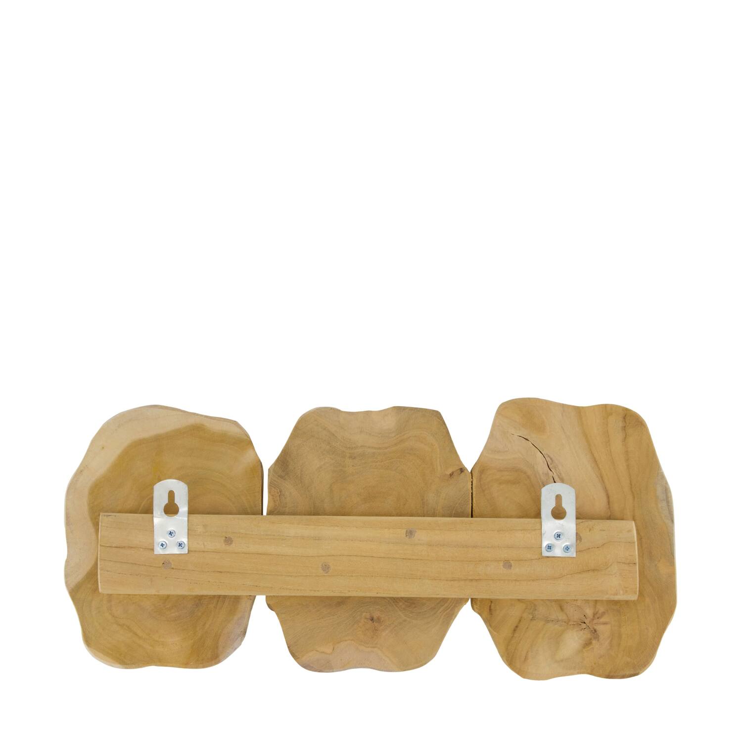 Coat rack slice teak wood with 3 hooks 46x10x20cm