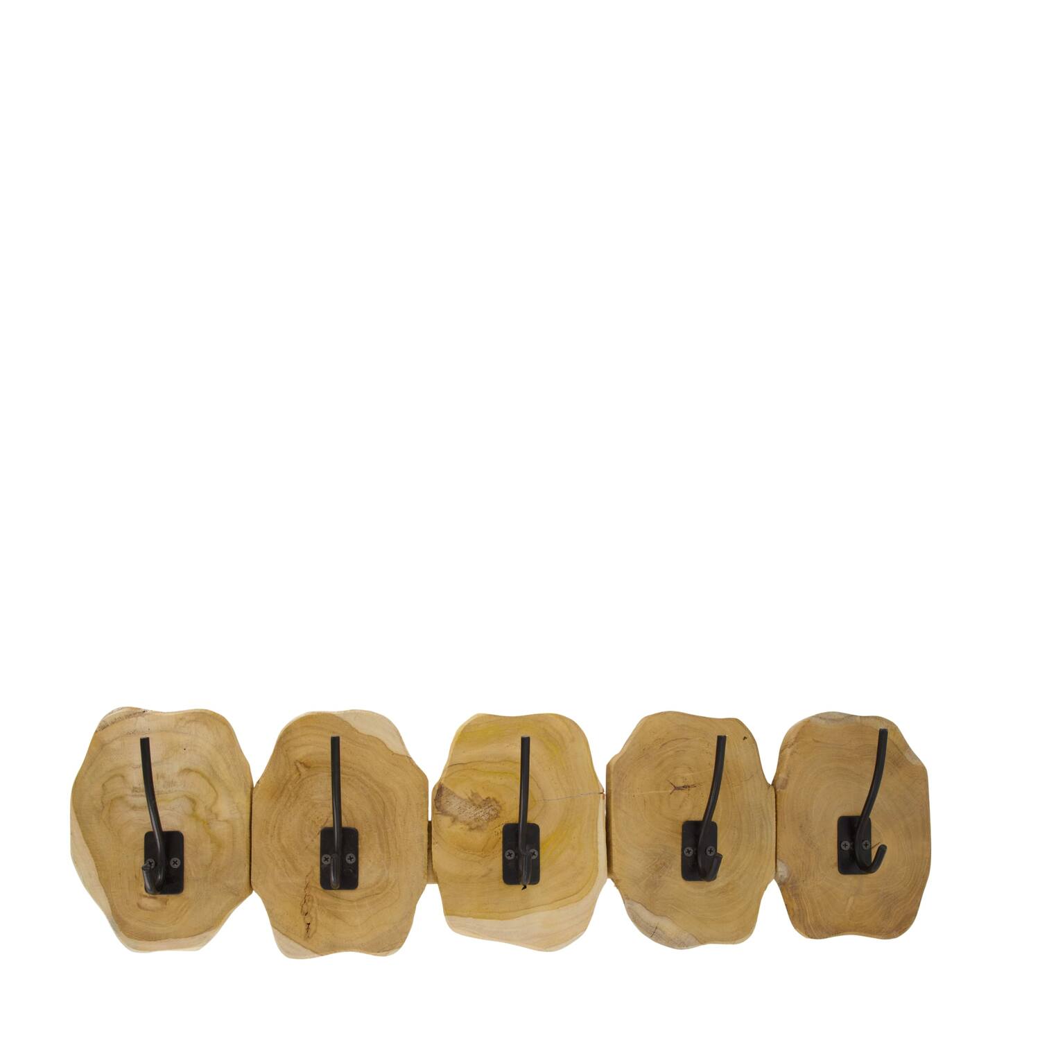 Coat rack slice teak wood with 5 hooks 78x10x20cm - Natural