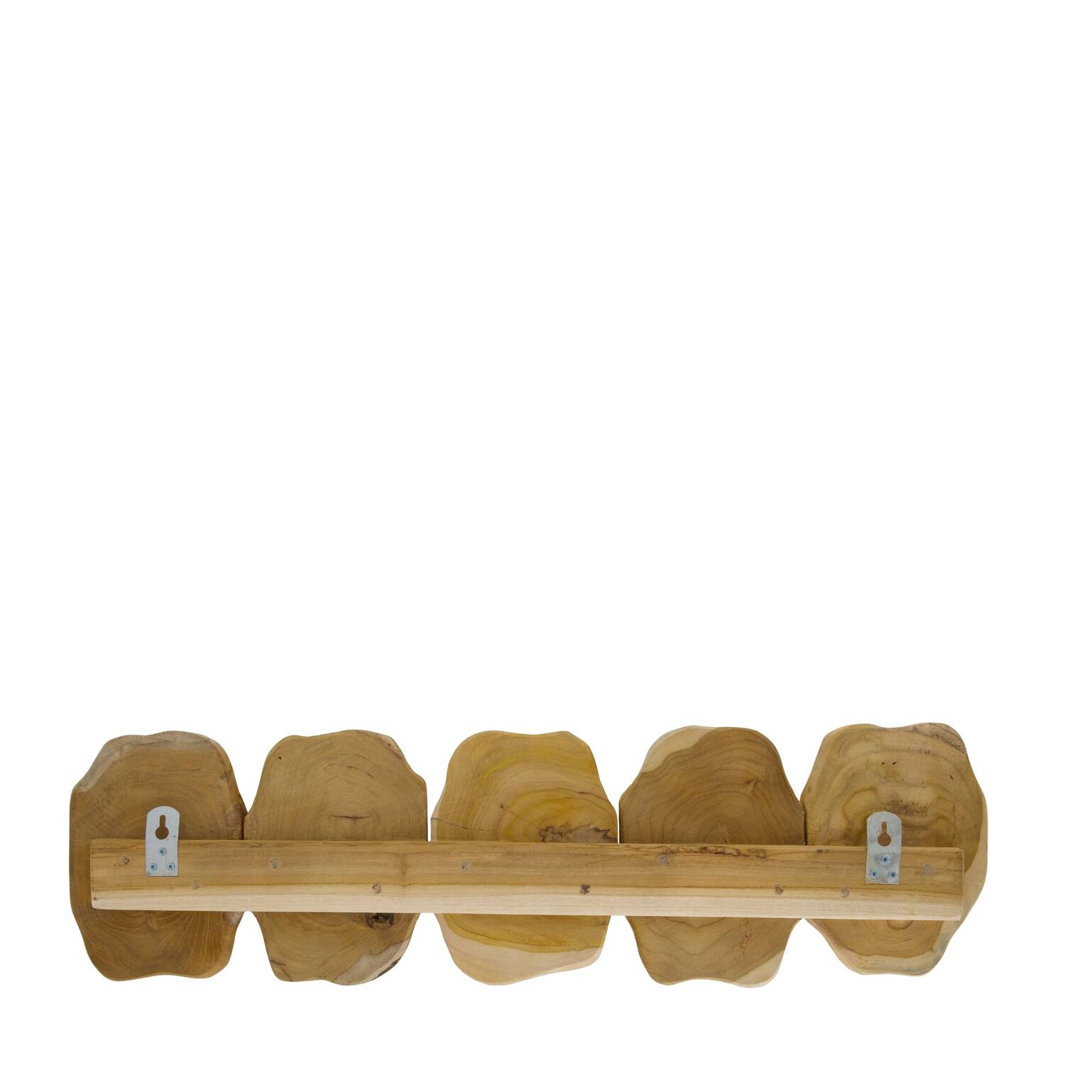 Coat rack slice teak wood with 5 hooks 78x10x20cm - Natural