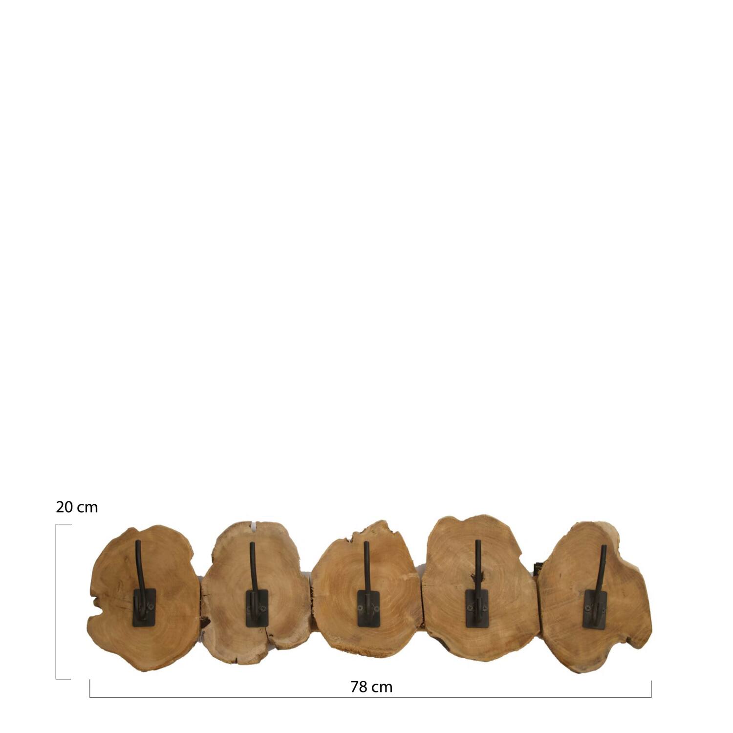 Coat rack slice teak wood with 5 hooks 78x10x20cm - Natural