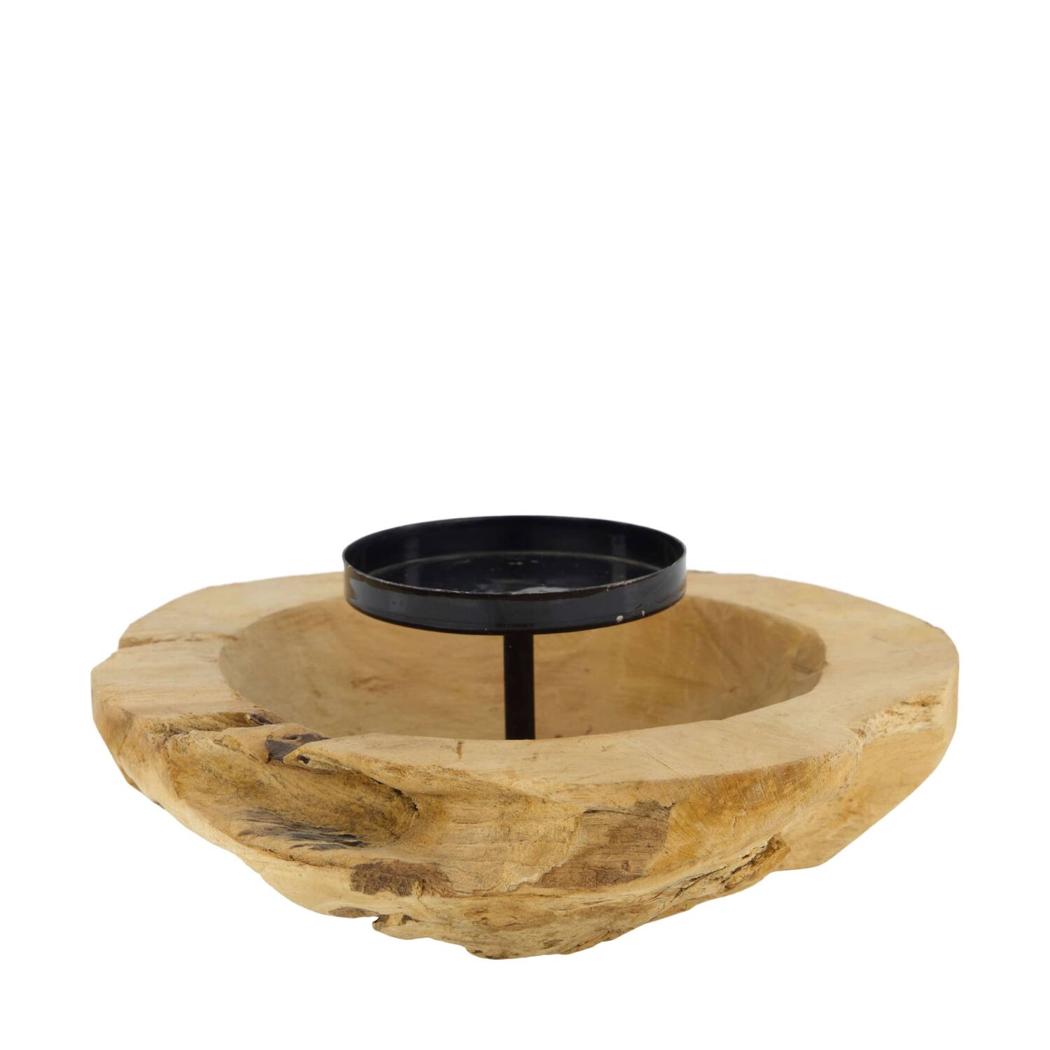 Bowl round teak wood with candle holder 20x20x8cm - Natural