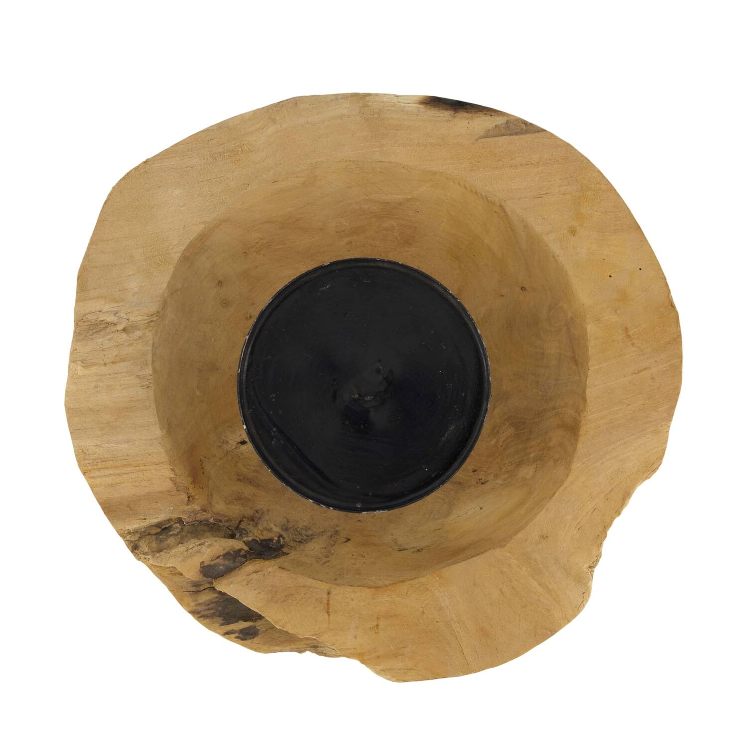 Bowl round teak wood with candle holder 20x20x8cm - Natural