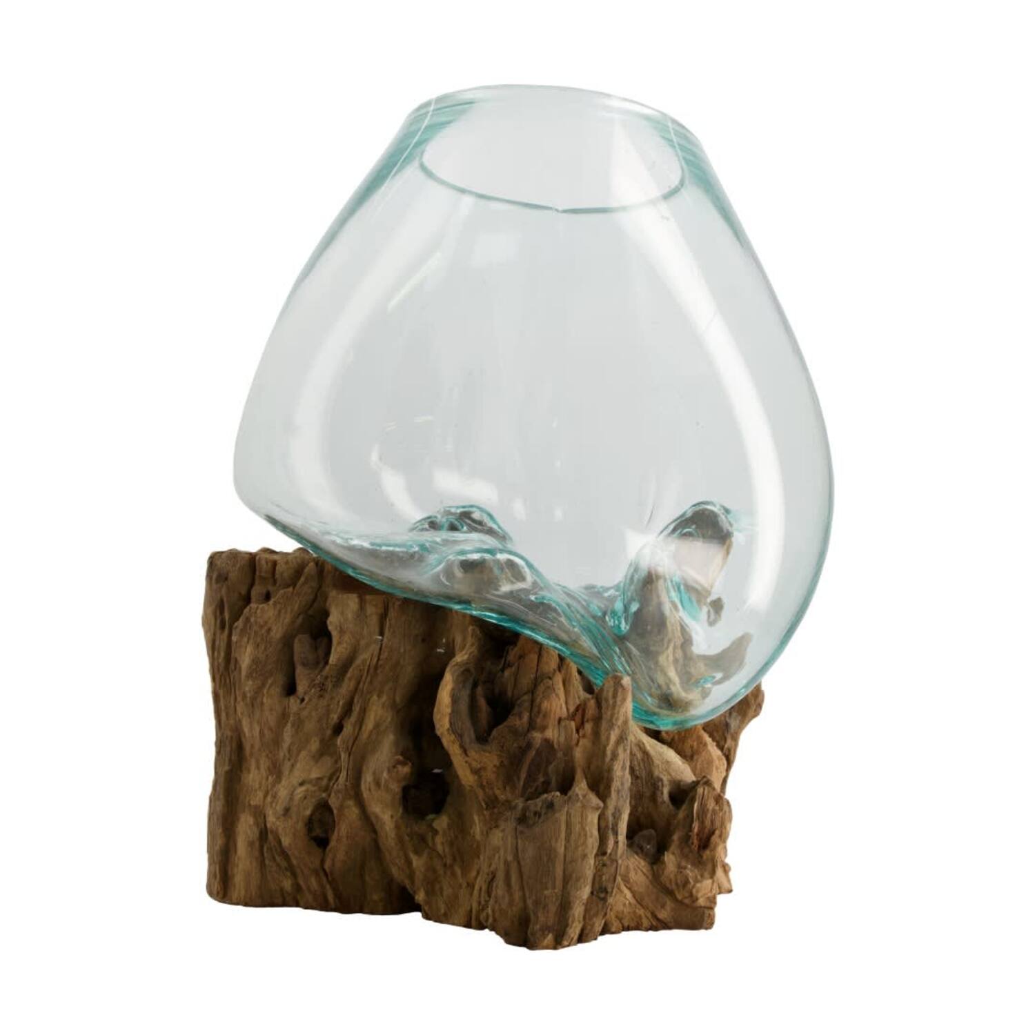 Decoratief beeld Aiden - Glas met hout - 48x48x43cm - Bruin