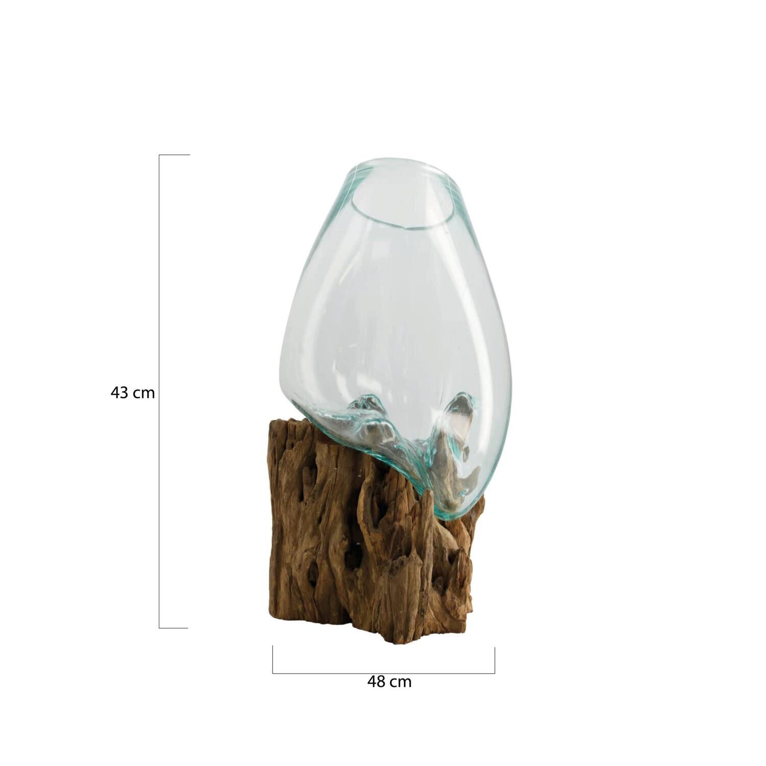 Decoratief beeld Aiden - Glas met hout - 48x48x43cm - Bruin