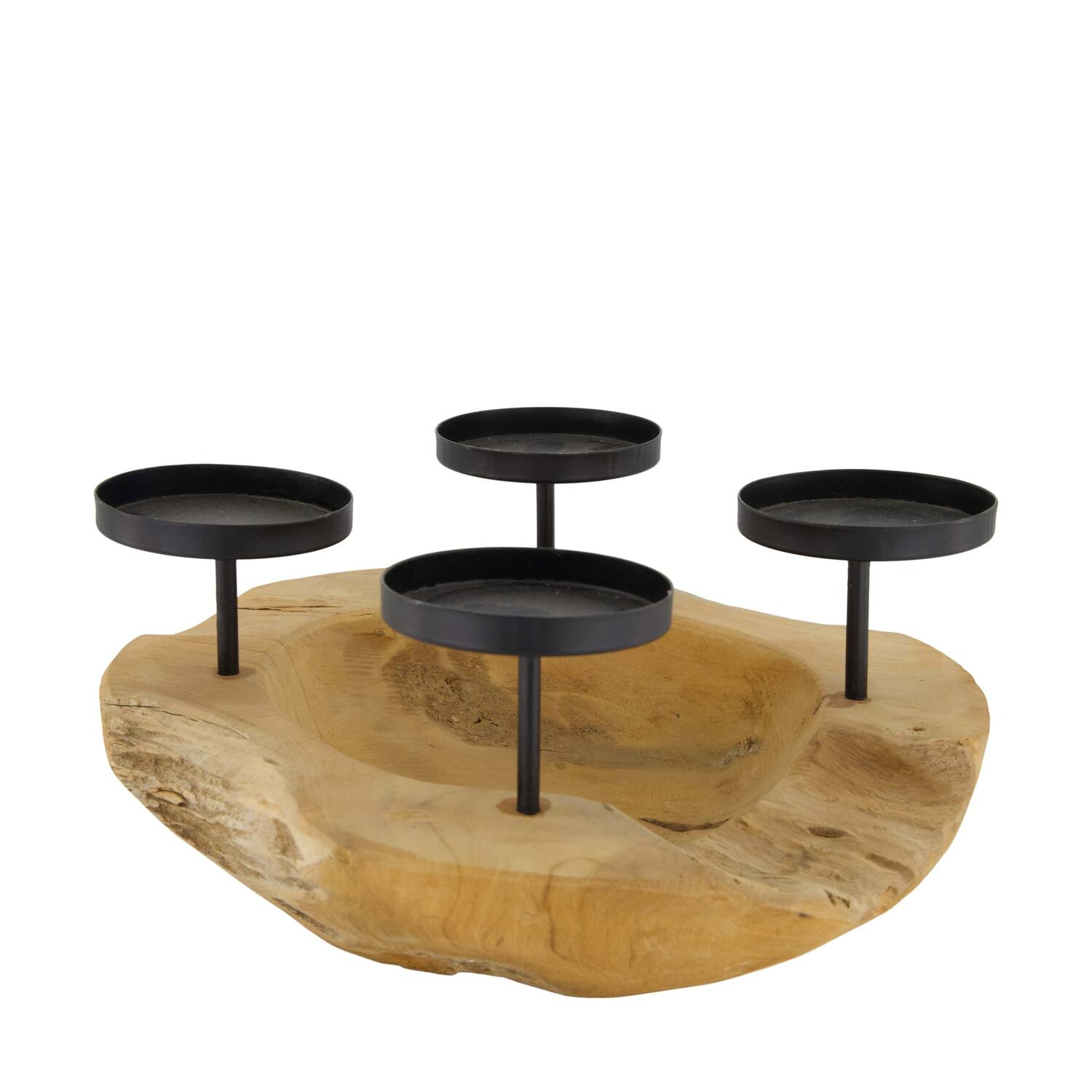Bol avec bougeoirs - Bois de teck - 30x15cm - Naturel