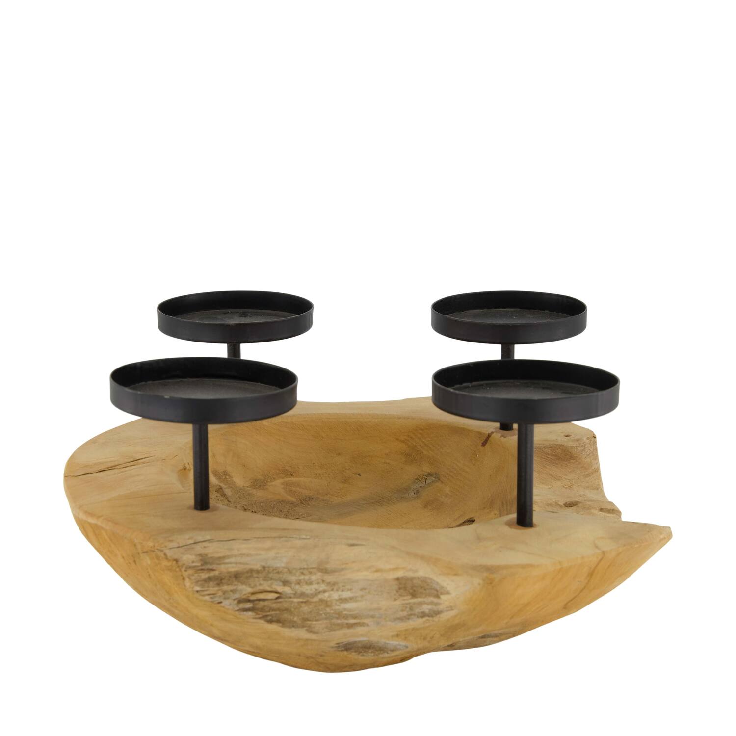 Bol avec bougeoirs - Bois de teck - 30x15cm - Naturel