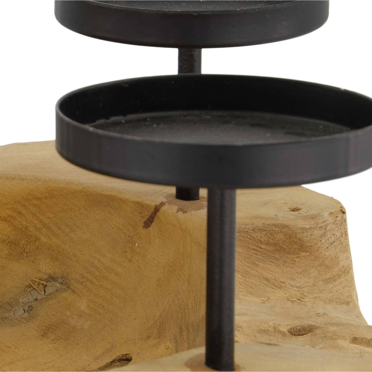 Bol avec bougeoirs - Bois de teck - 30x15cm - Naturel
