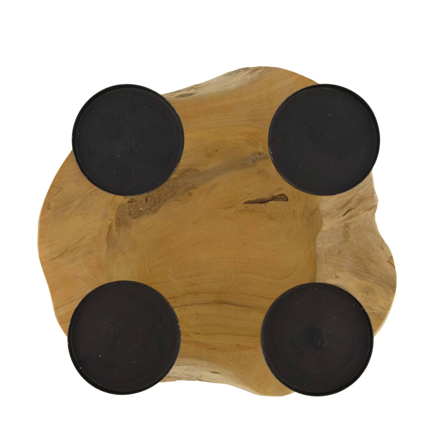 Bol avec bougeoirs - Bois de teck - 30x15cm - Naturel