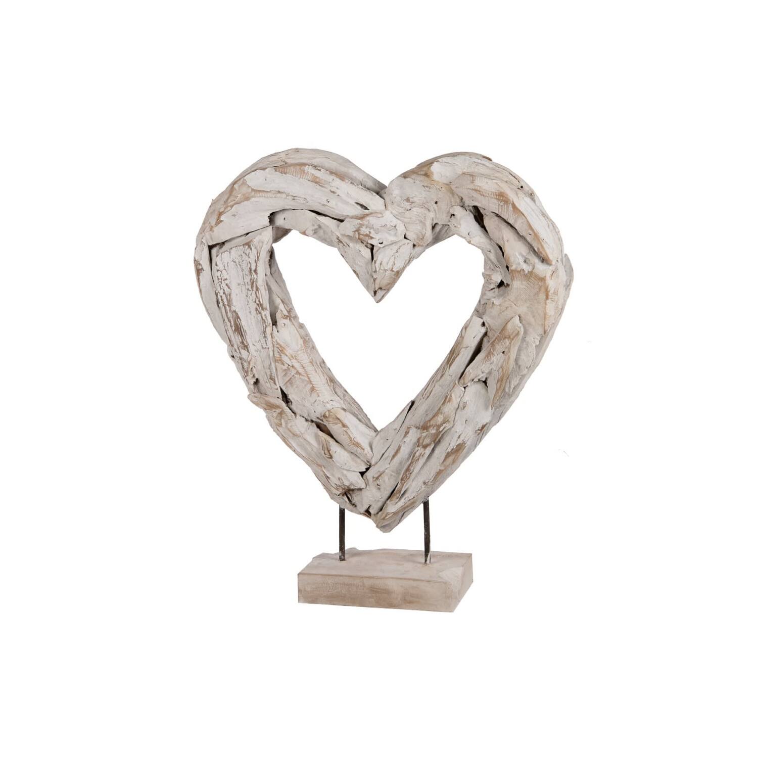 Ornement Coeur Cardiff - Teck - 58x15x70cm - Blanc