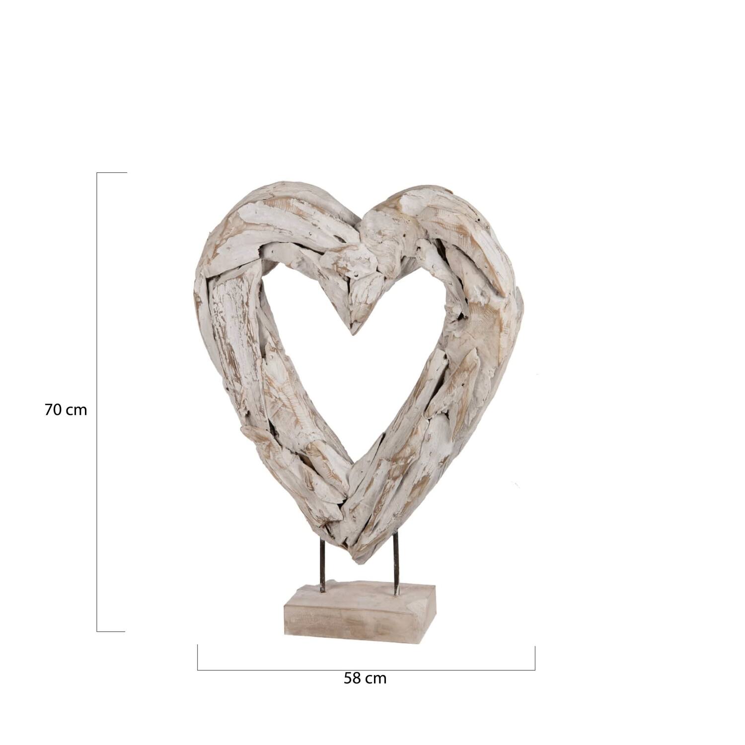 Ornement Coeur Cardiff - Teck - 58x15x70cm - Blanc
