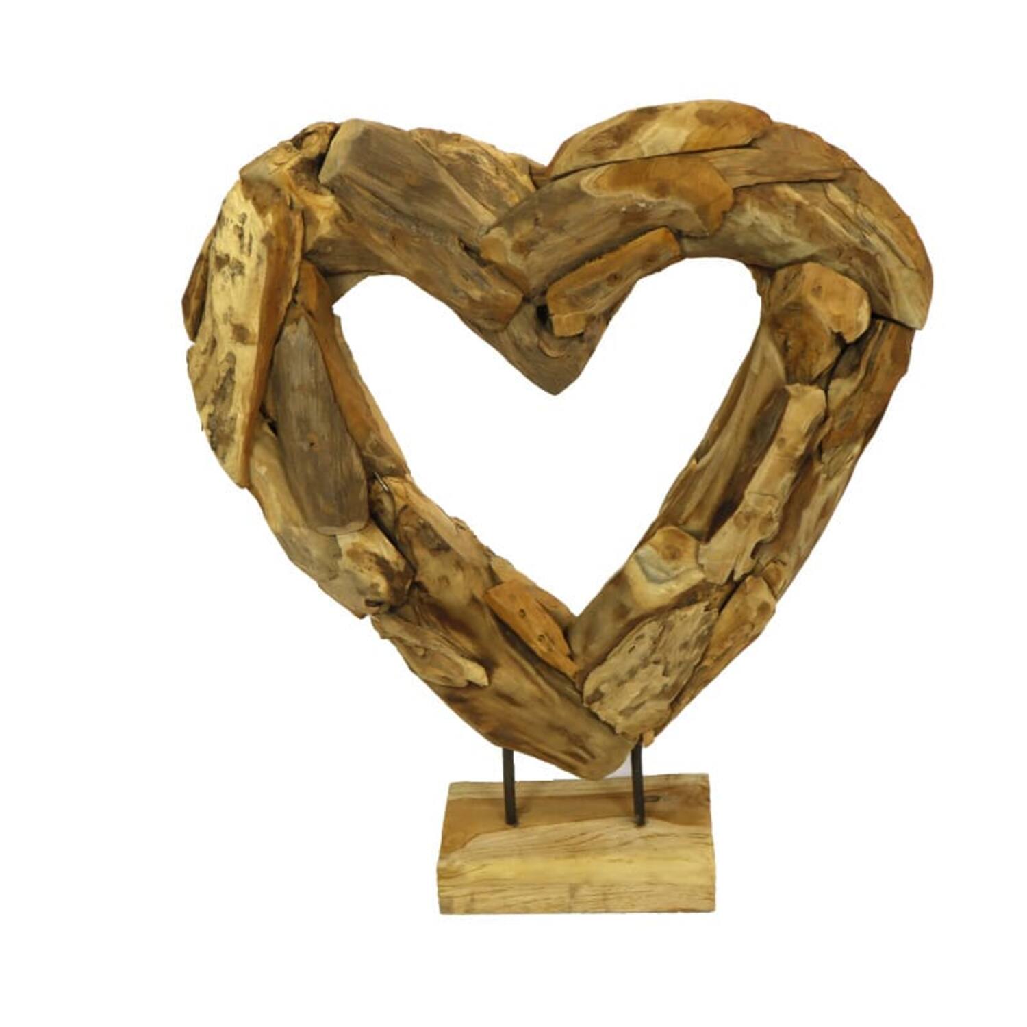 Statue heart open erosion wood on stand 58x15x70cm