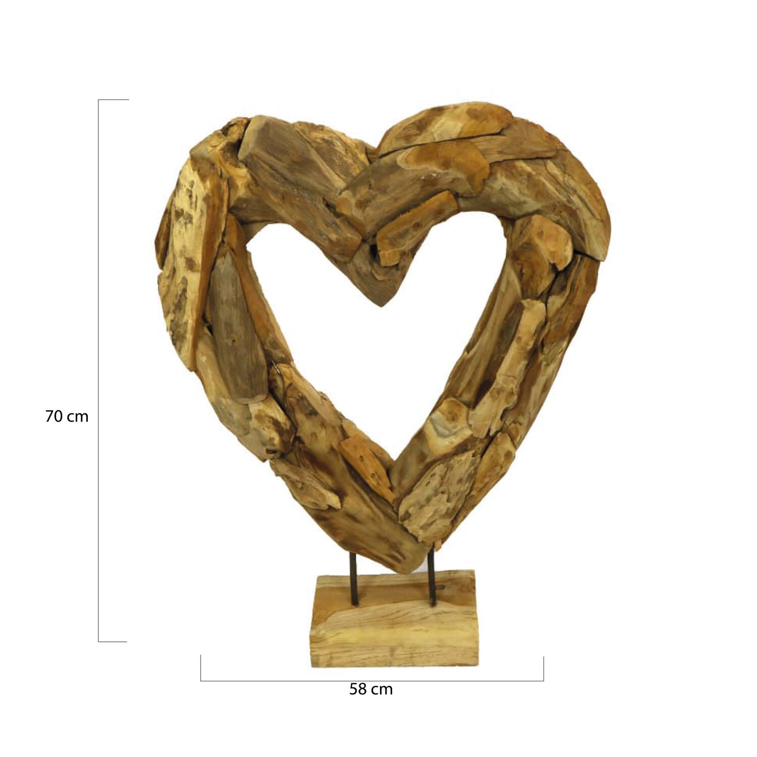 Statue heart open erosion wood on stand 58x15x70cm