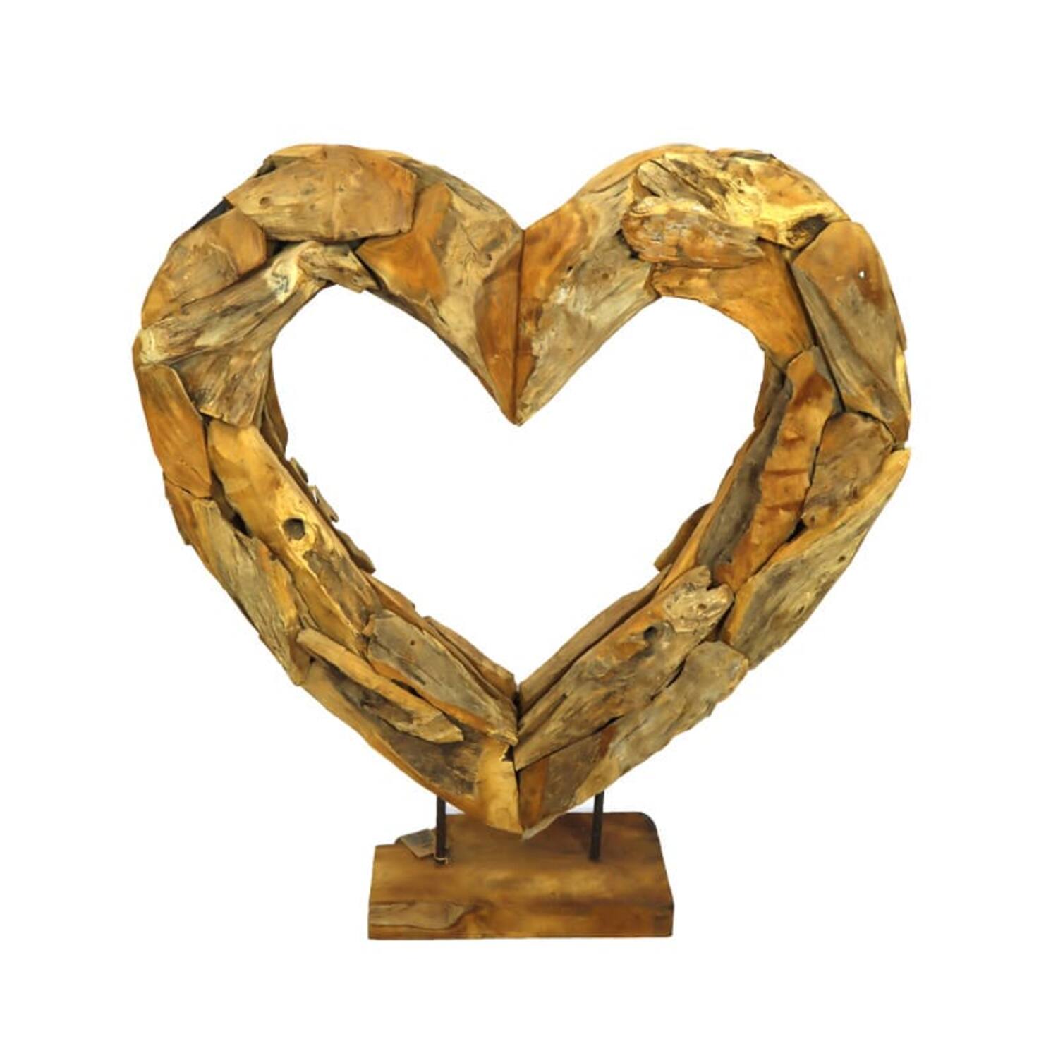 Statue heart open erosion wood on stand 78x18x90cm