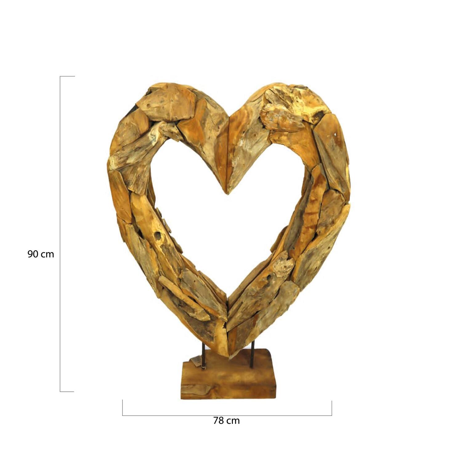 Statue heart open erosion wood on stand 78x18x90cm