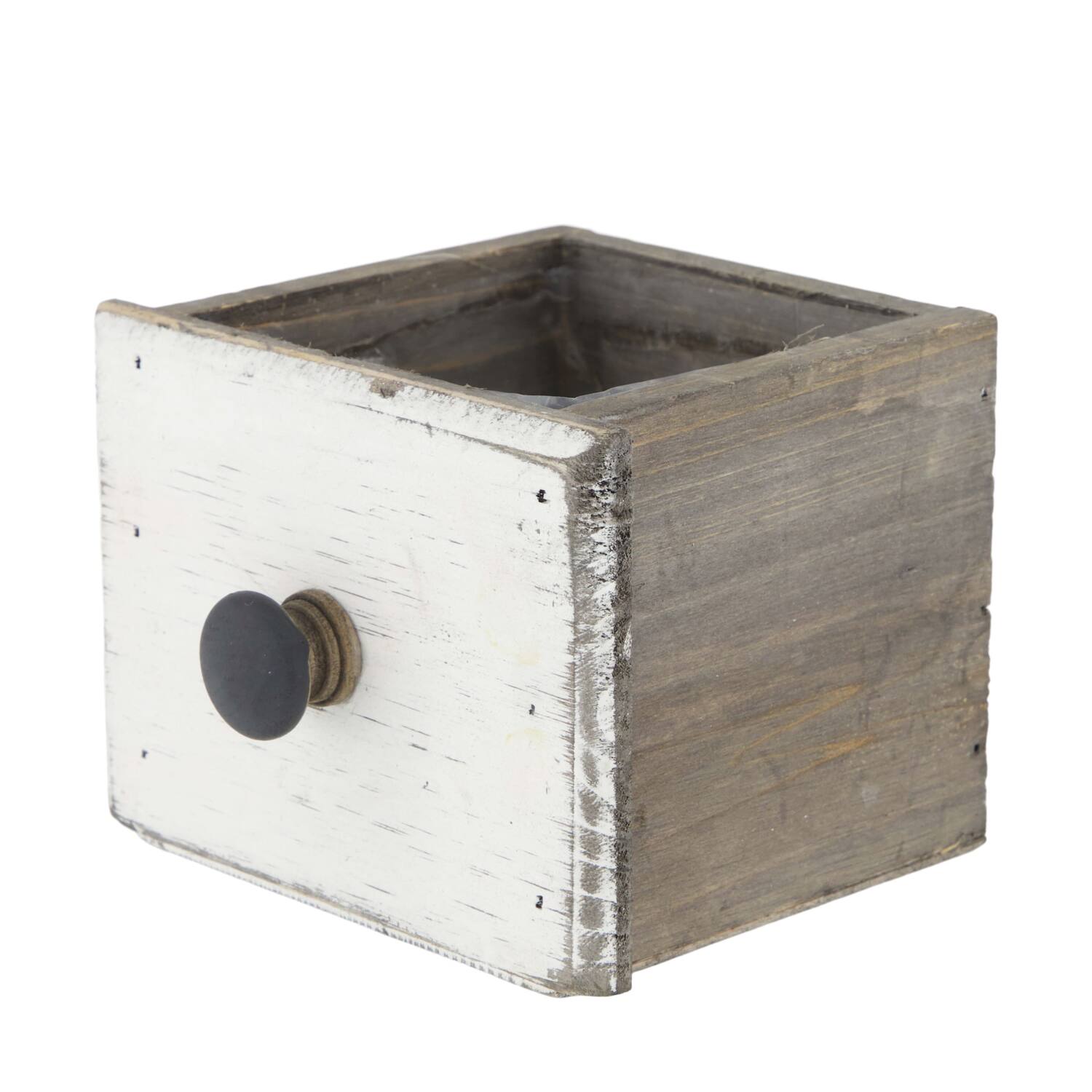 Box planter rectangular fir wood with plastic 12x10x9cm