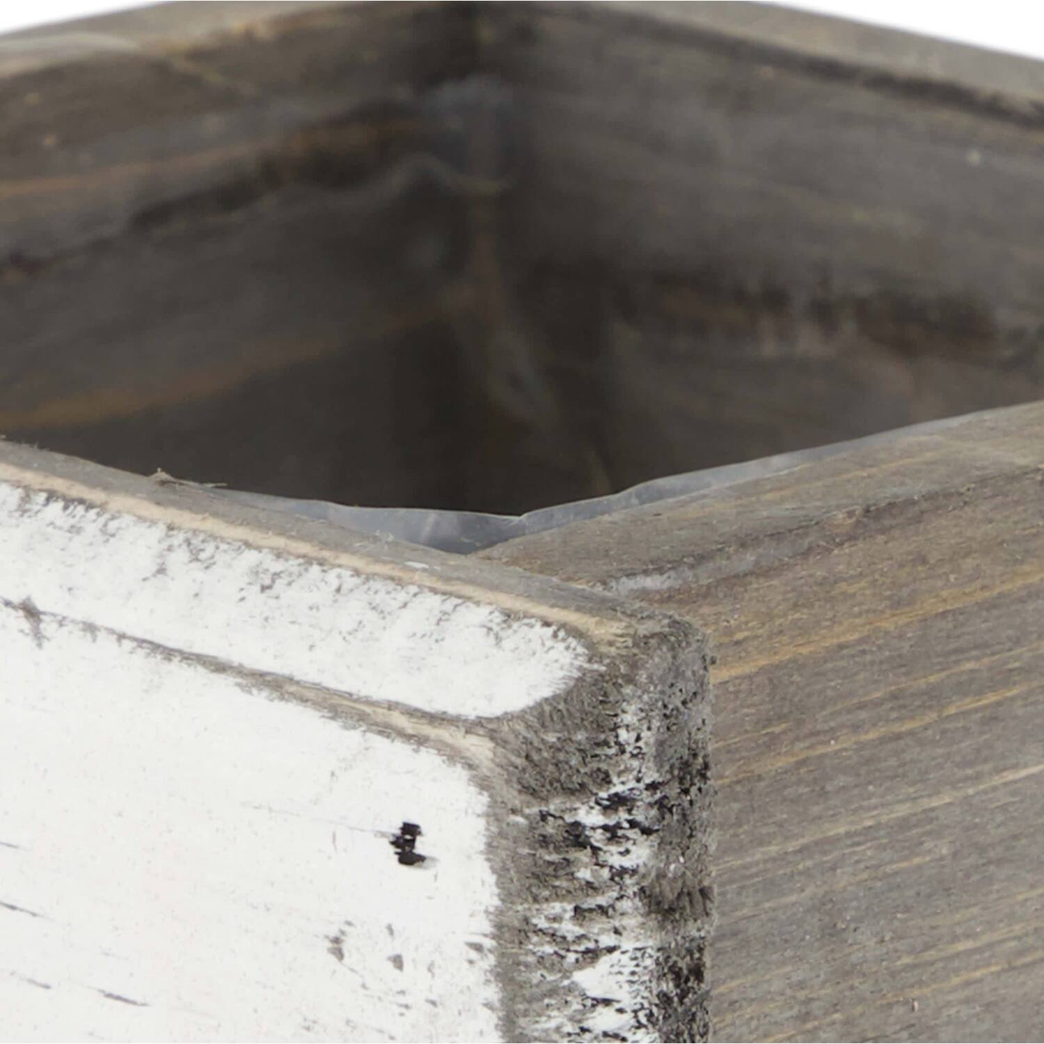 Box planter rectangular fir wood with plastic 12x10x9cm