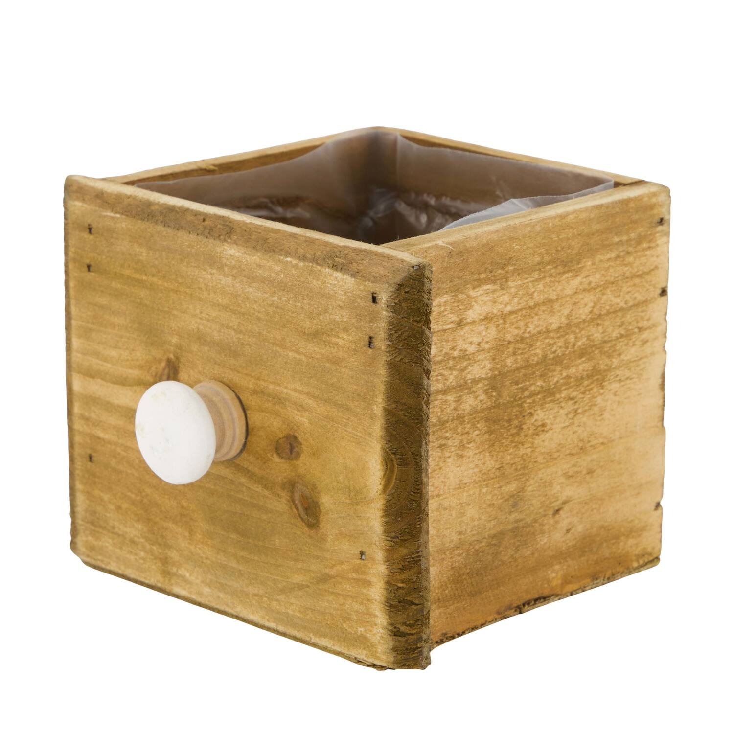Box planter rectangular fir wood with plastic 12x10x9cm - Natural