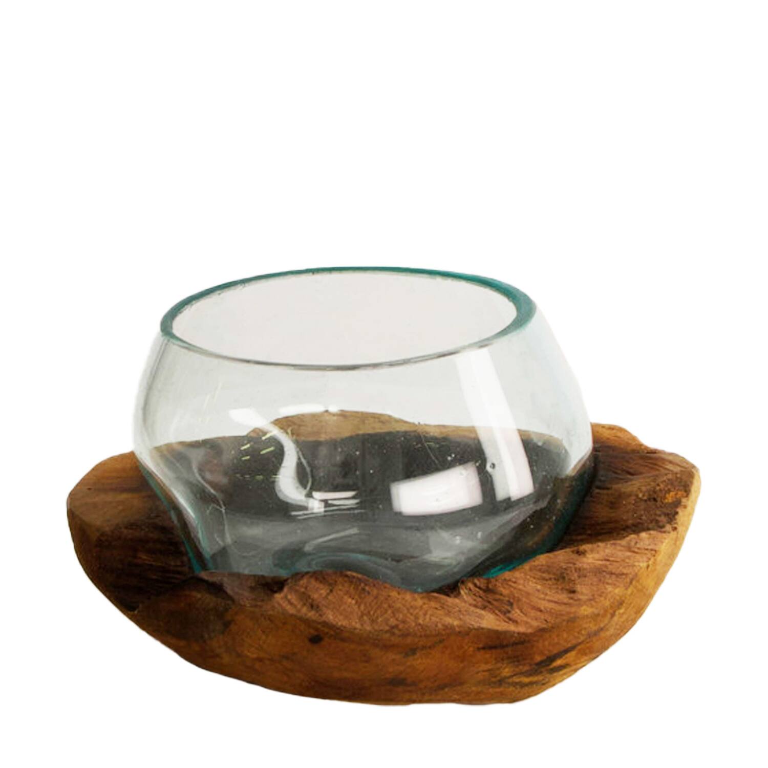 Bol decoratif Tomar - Verre avec bois - 20x20x13 cm - Marron