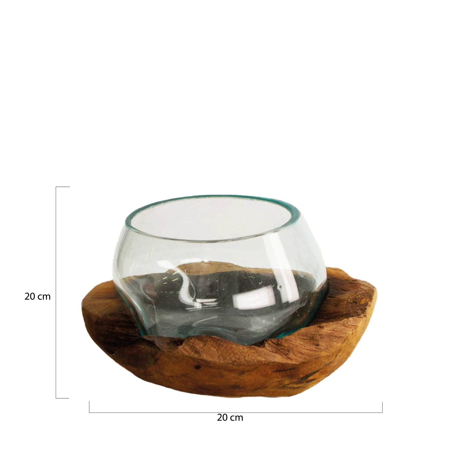 Bol decoratif Tomar - Verre avec bois - 20x20x13 cm - Marron
