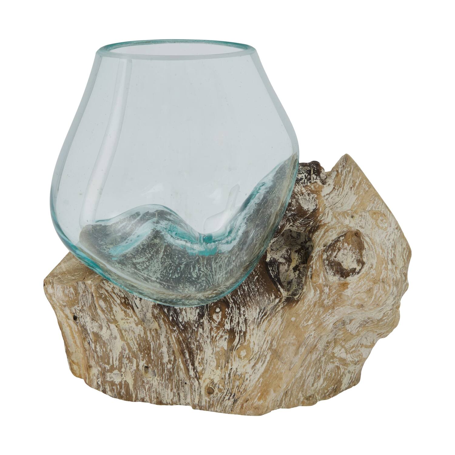 Racine - Teck lave avec verre - 18x13x18cm - Blanc