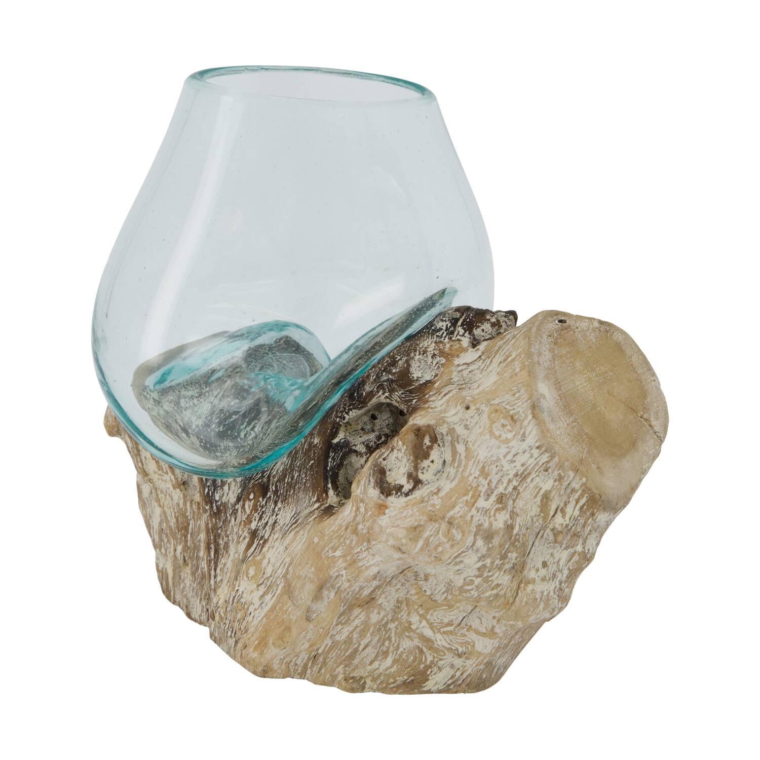 Racine - Teck lave avec verre - 18x13x18cm - Blanc