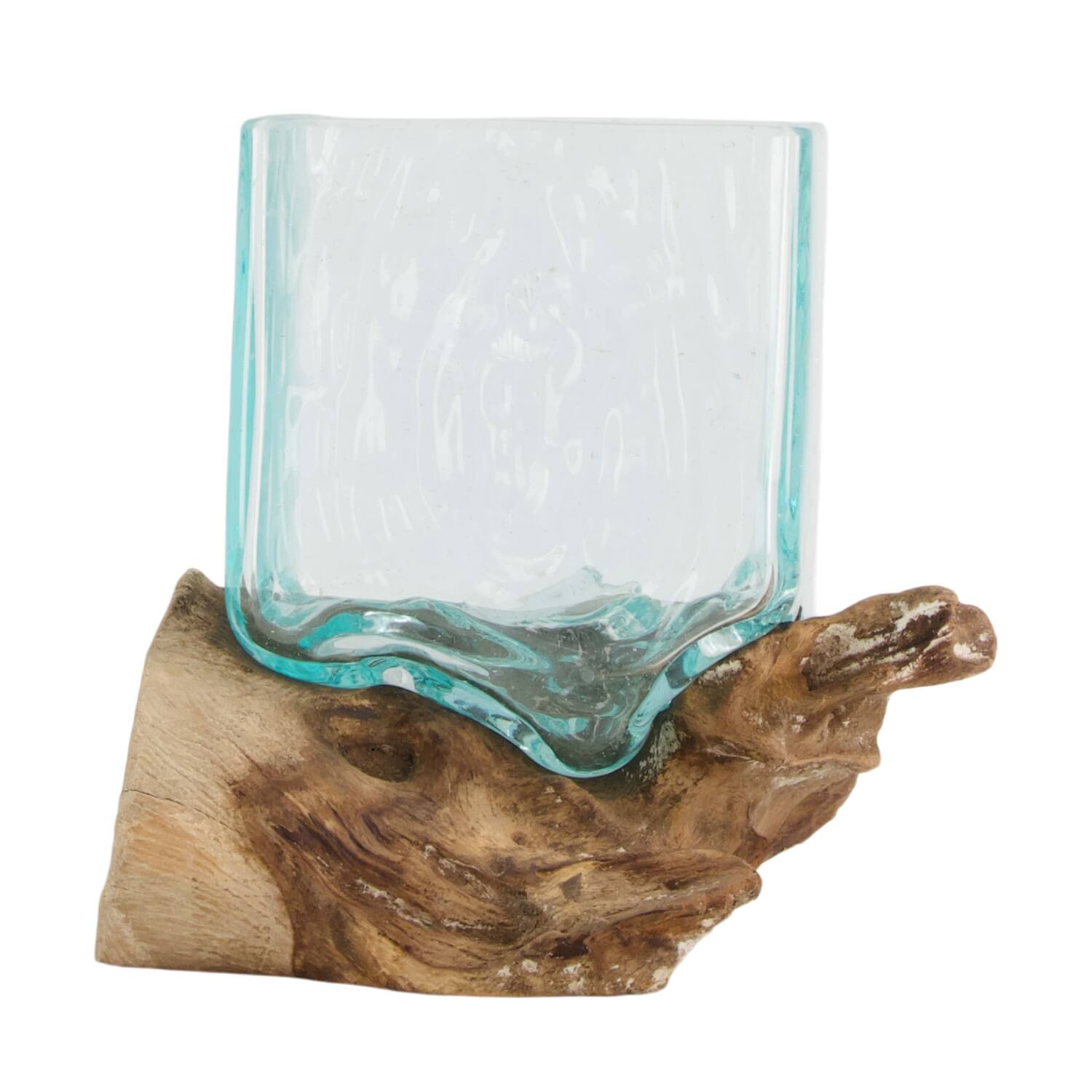 Wortel - Teakhout met glas - 22x12x15cm - Natuurlijk