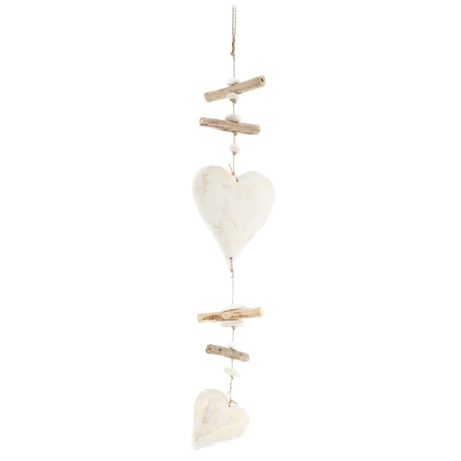 Garland heart albizia wood 3x15x72cm - White