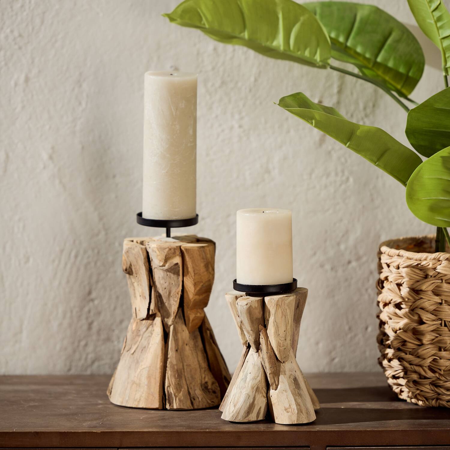 Pillar candle holder driftwood 13x13x17cm - Natural
