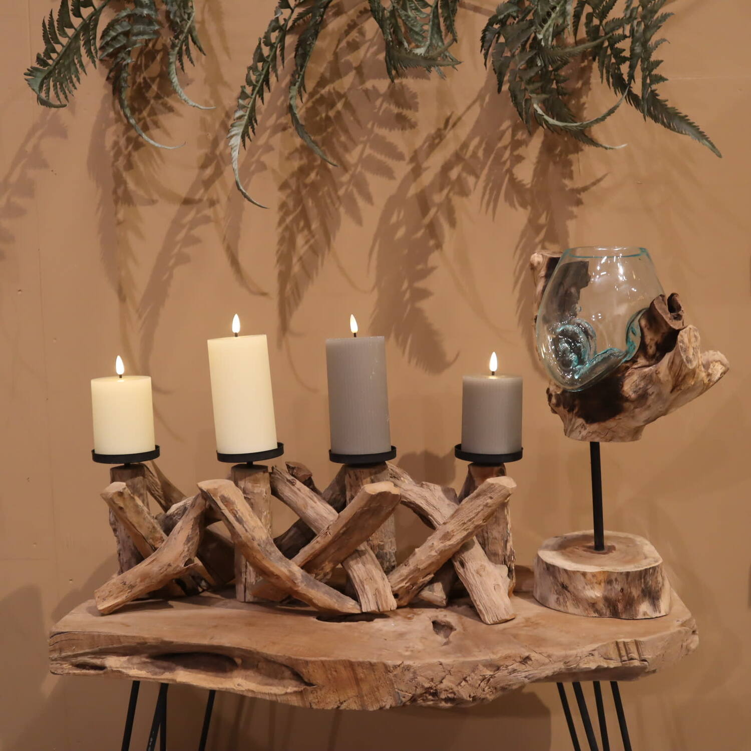 Pillar candle holder driftwood 52x19x19cm - Natural