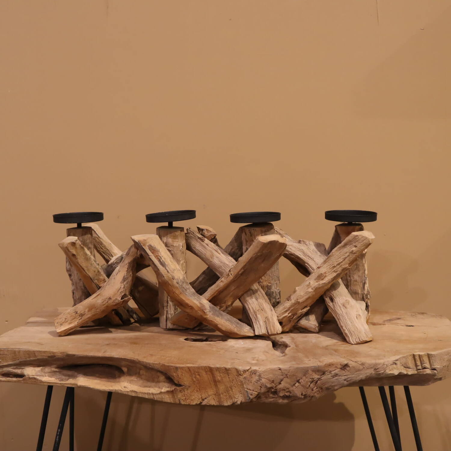 Pillar candle holder driftwood 52x19x19cm - Natural