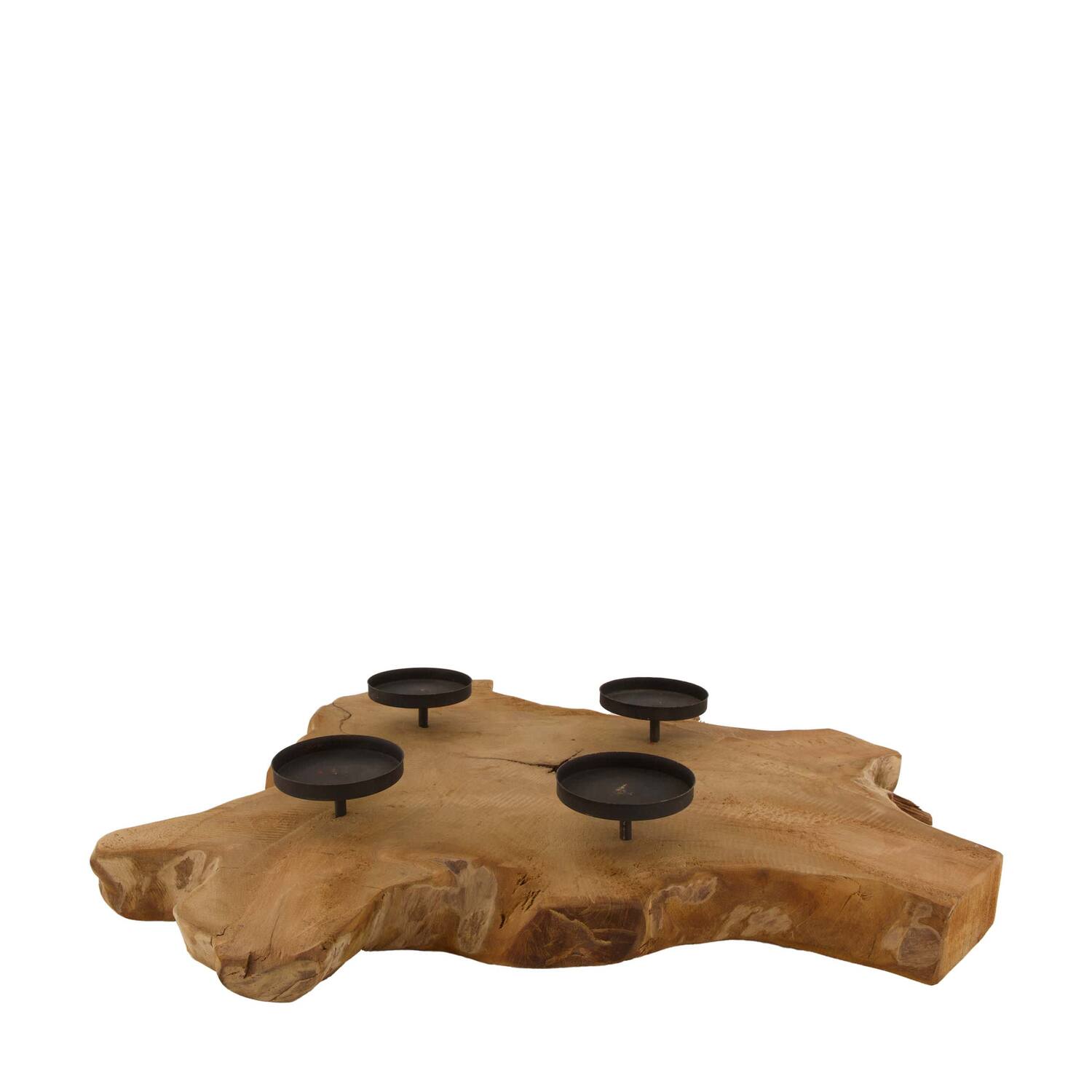 Root slice teak wood with candle holders 55x55x9cm - Natural
