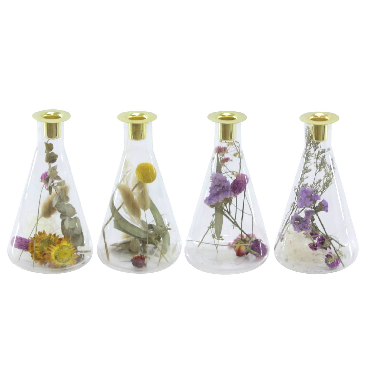 Dinner candle holder with dried flowers glass 10.3x20cm - Transparent