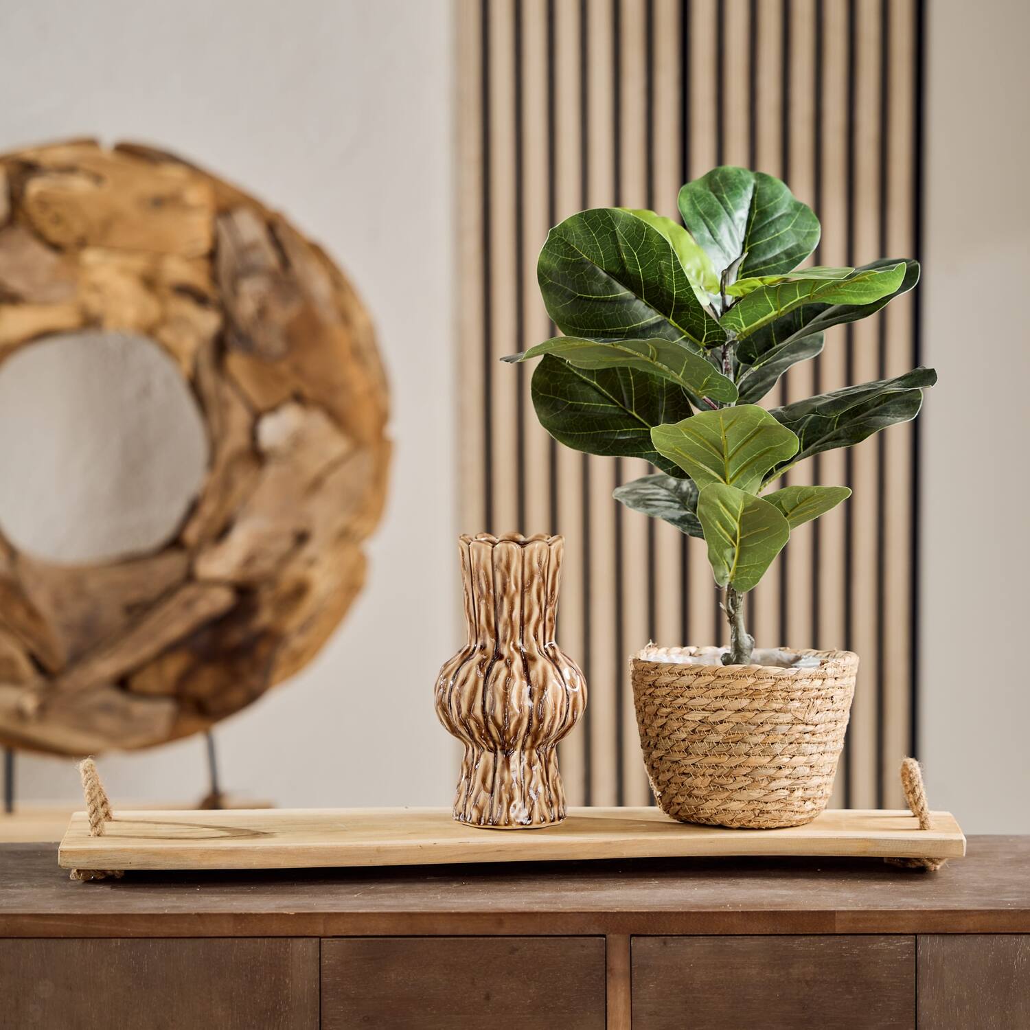 Tray rectangular teak wood with handle 77x20x2cm