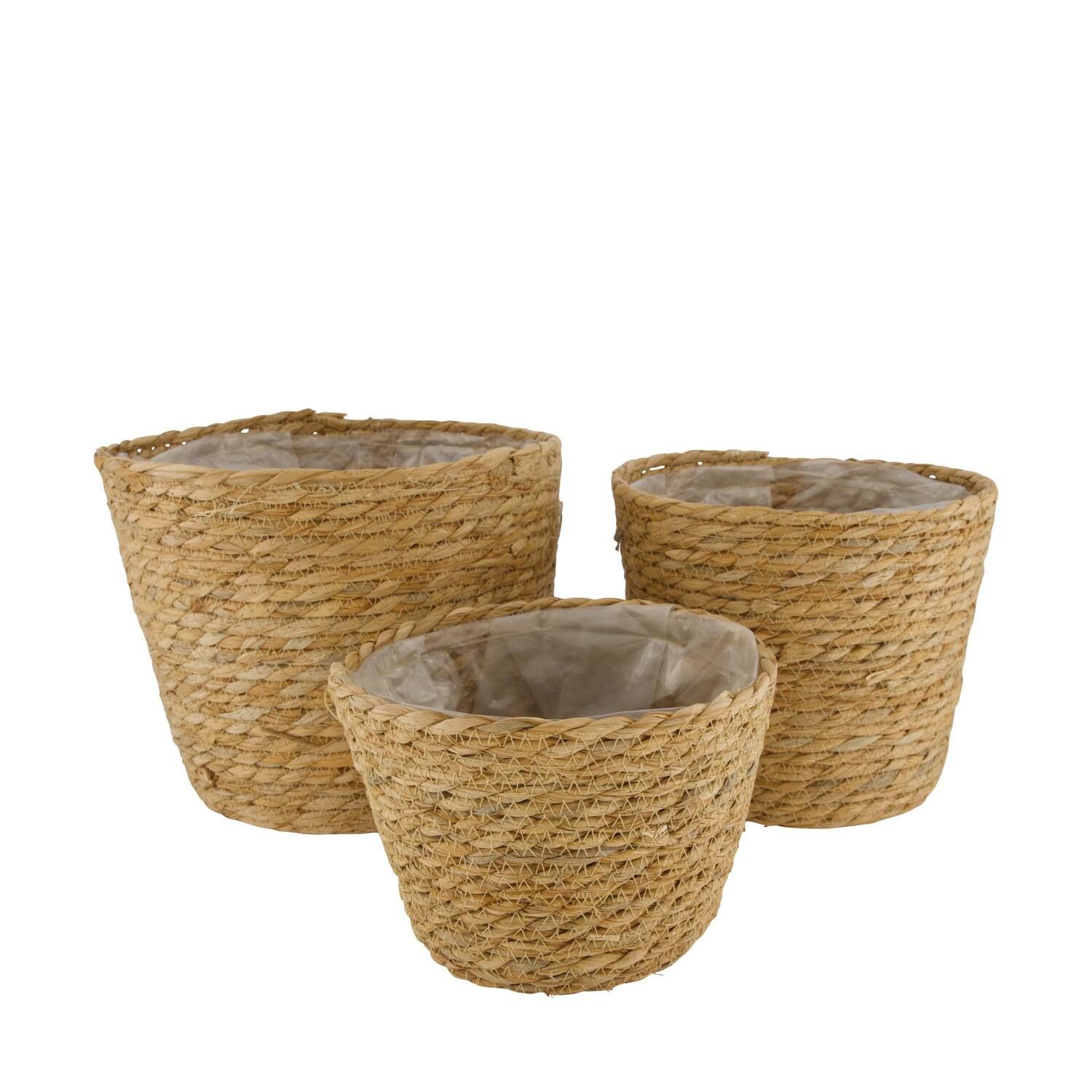 Basket round grass with plastic 27x27x21cm  - Natural