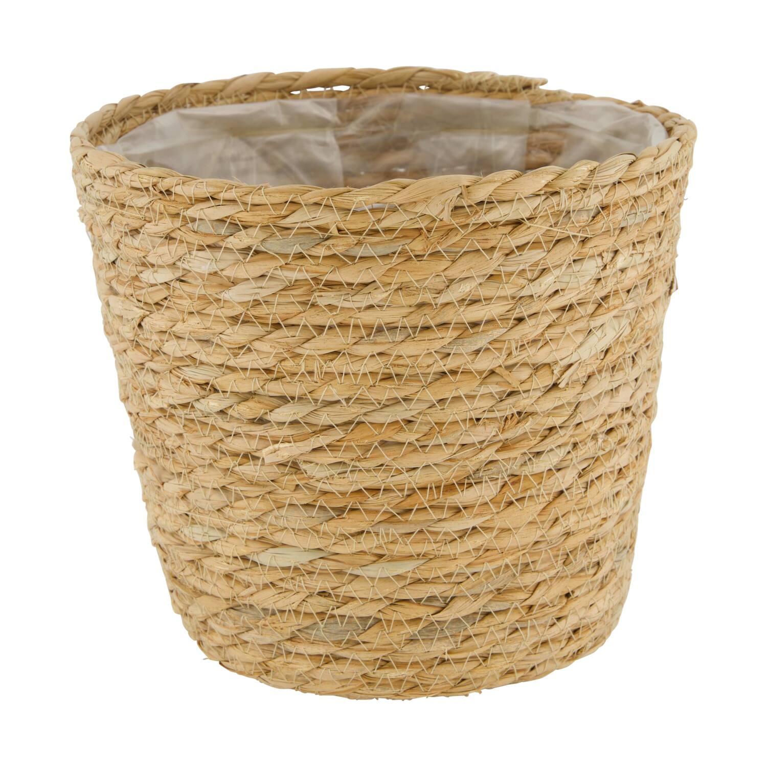 Basket round grass with plastic 27x27x21cm  - Natural