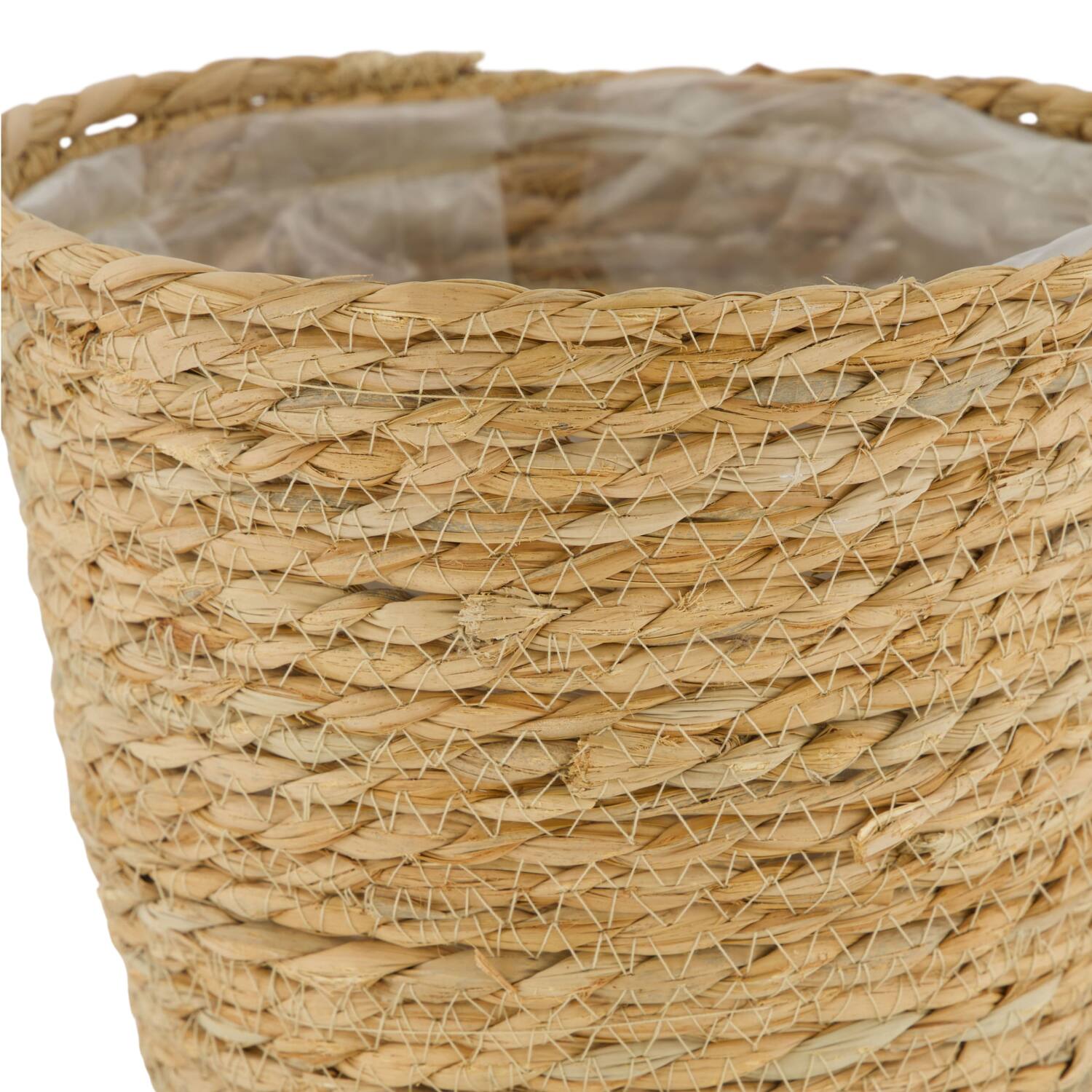 Basket round grass with plastic 27x27x21cm  - Natural