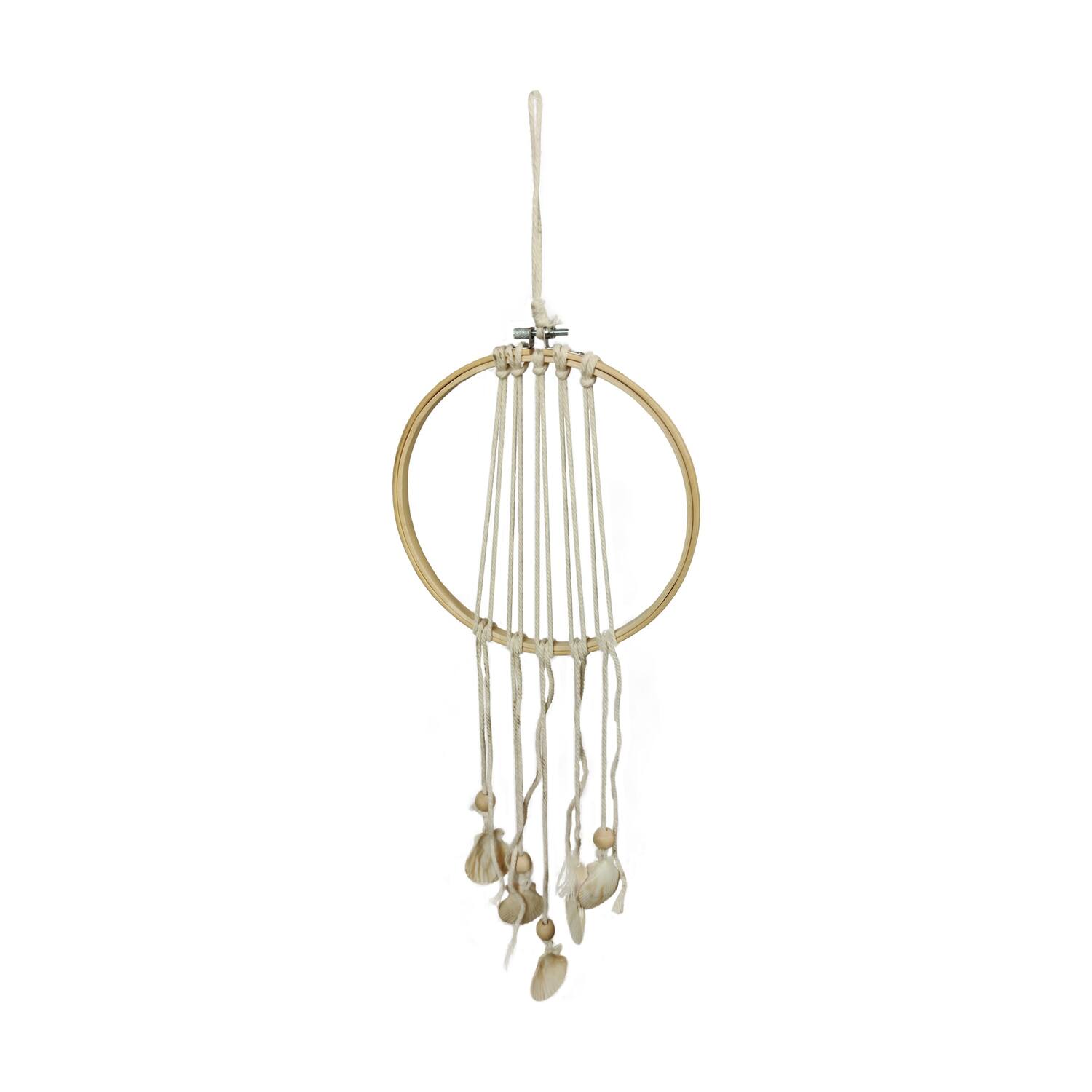 Hanger macrame fabric with shells 23x2x23cm - Natural