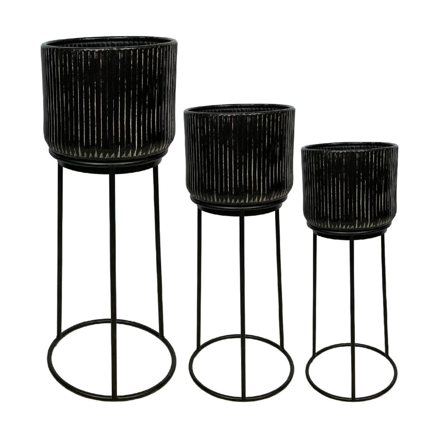 Plantenbak Dunedin - Metaal - 33.5x79 cm - Set van 3 - Zwart