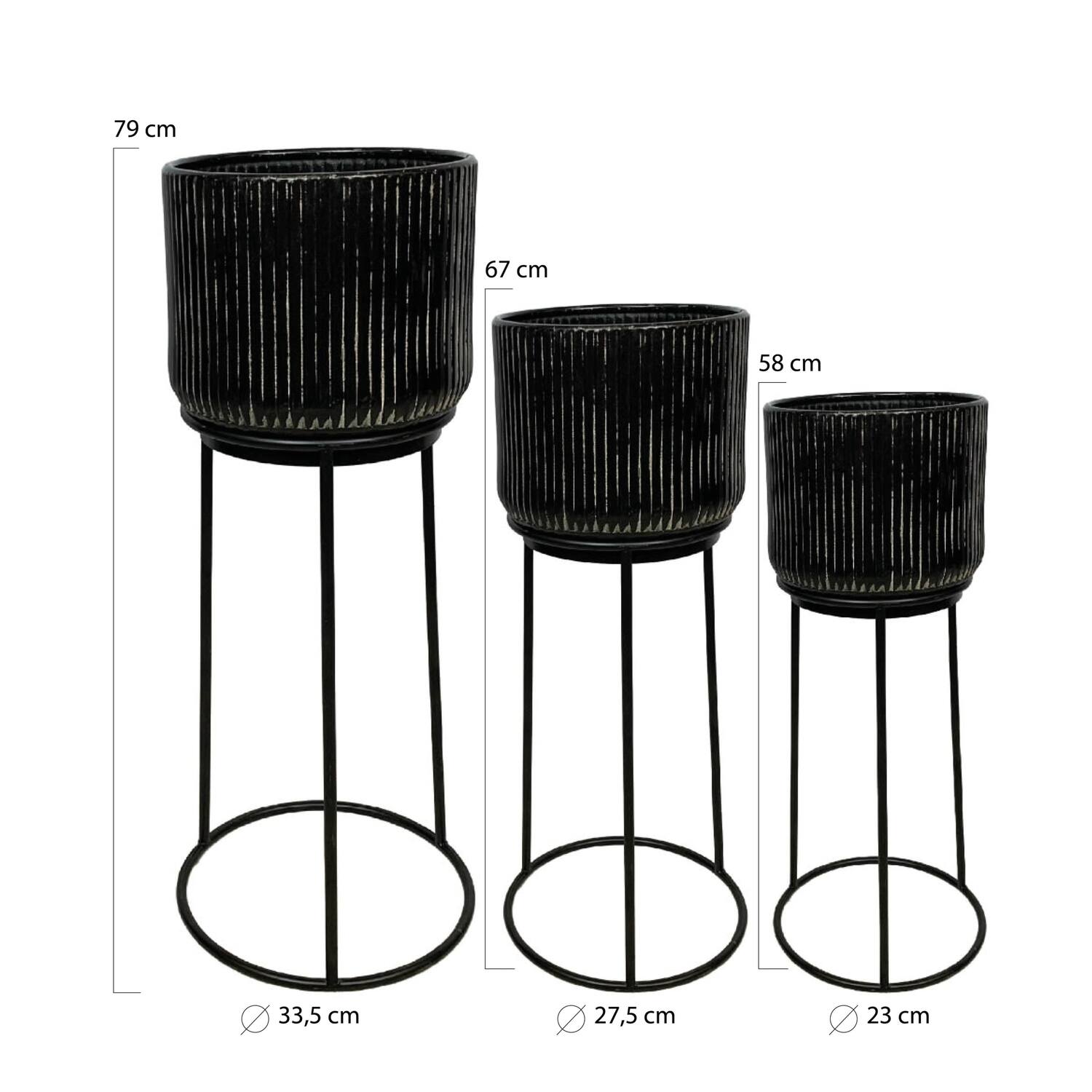 Plantenbak Dunedin - Metaal - 33.5x79 cm - Set van 3 - Zwart
